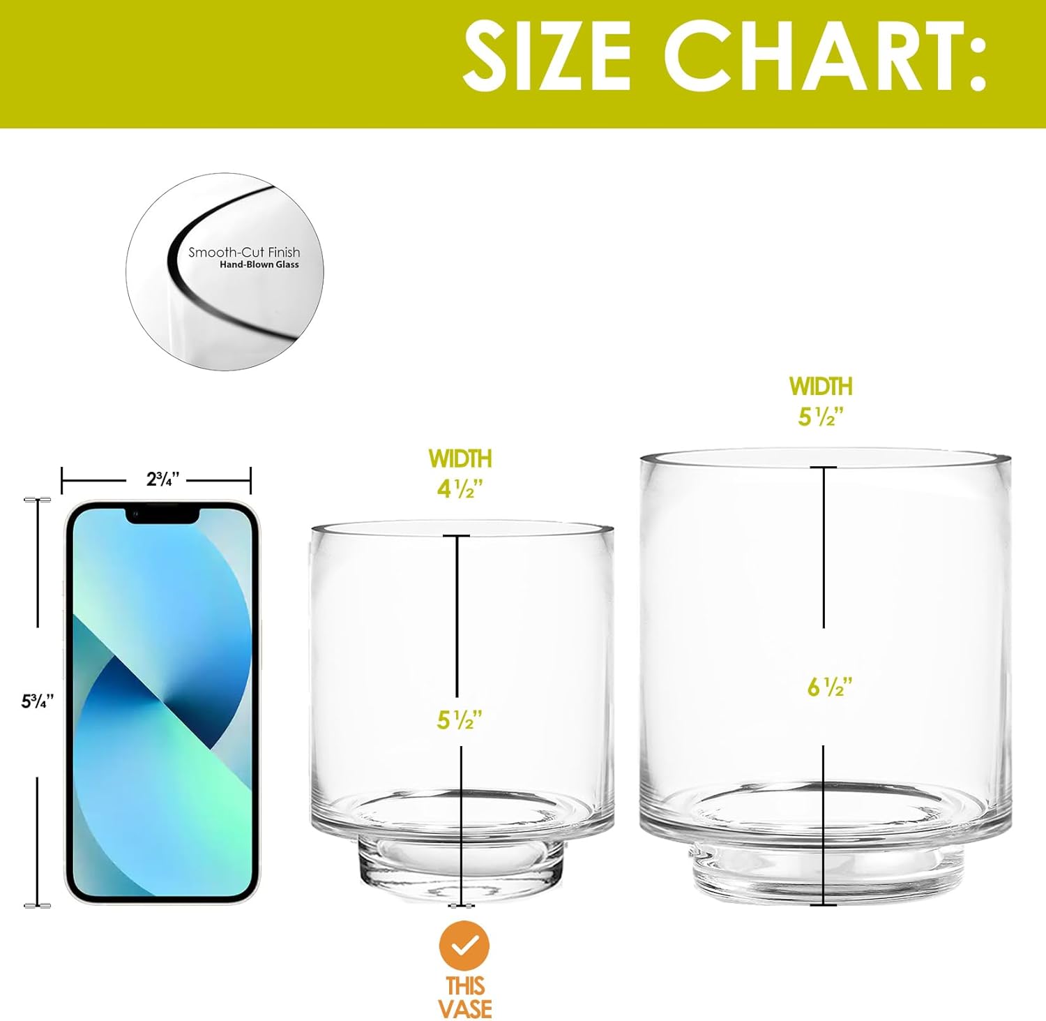 CYS EXCEL 55 x 45 Clear Glass Hurricane Vase