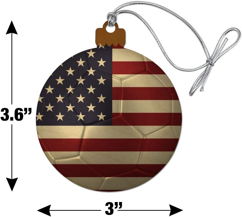 USA Flag Soccer Ball Wood Christmas Ornament