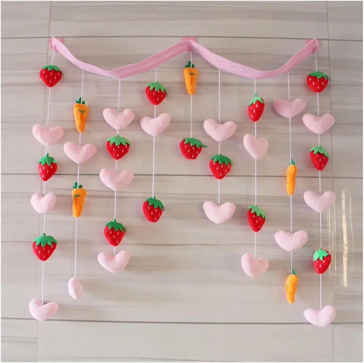 Strawberry Plush Door Curtain with Beaded Design