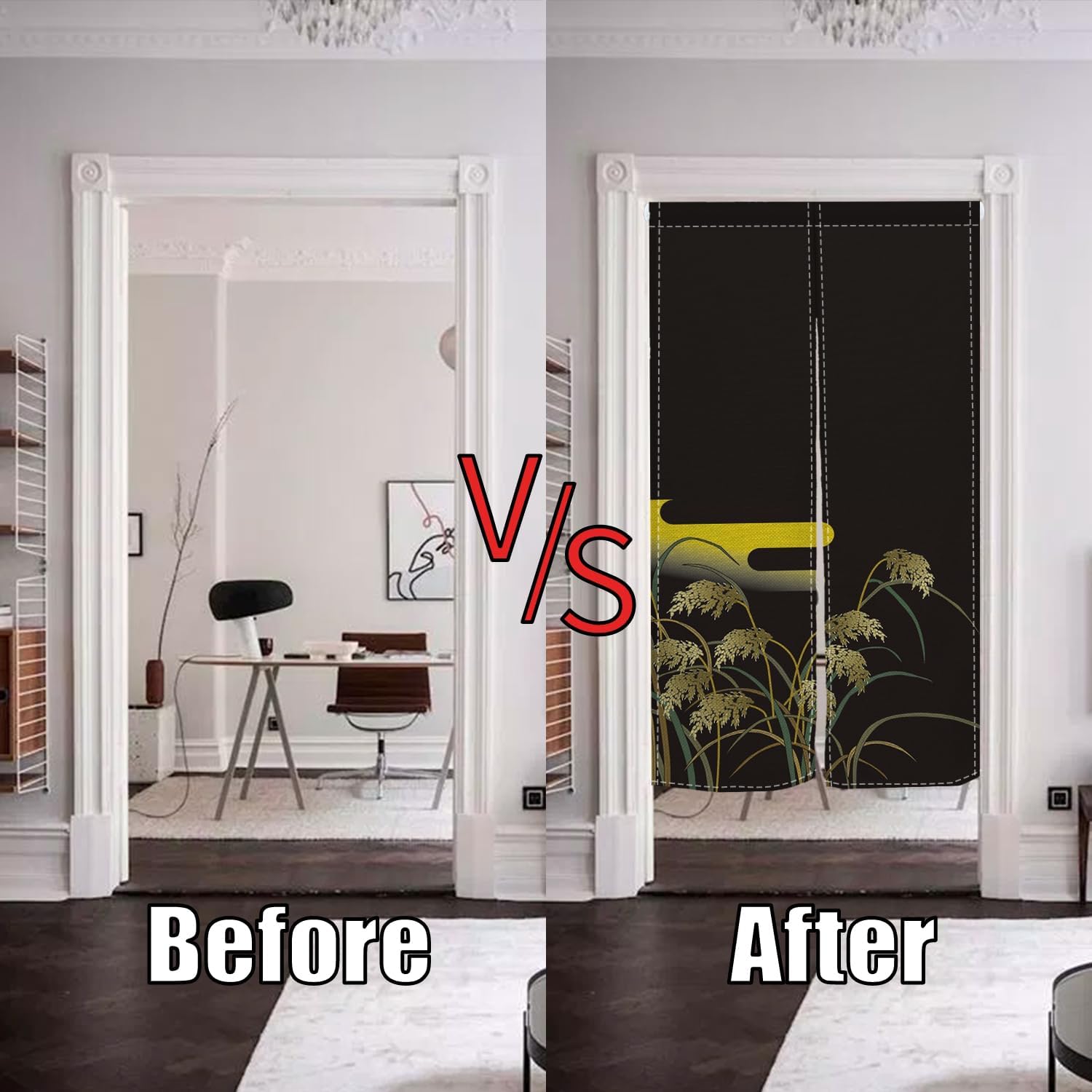 Black Ripe Grain Door Curtain with Privacy Divider Panel