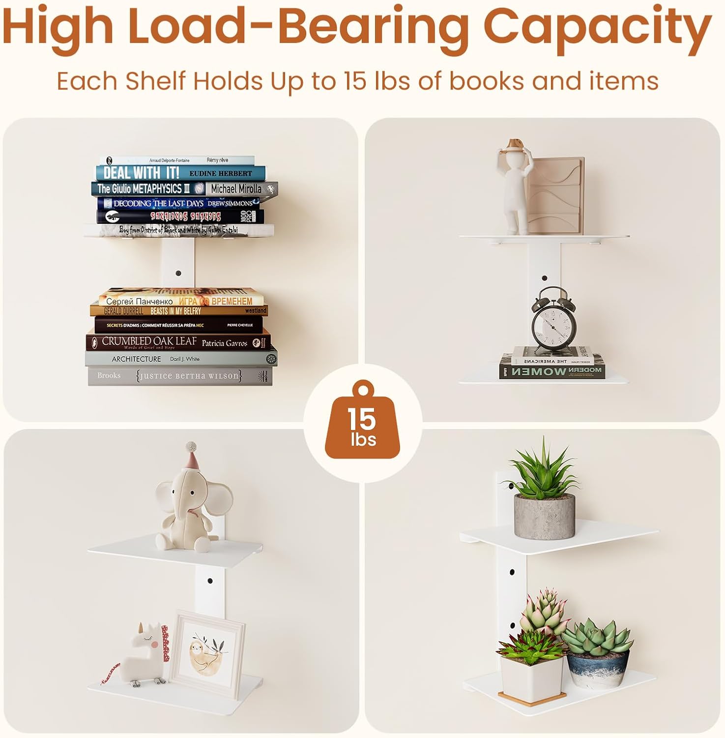 Wawocs 4 Pack Floating Book Shelves Wall Mounted