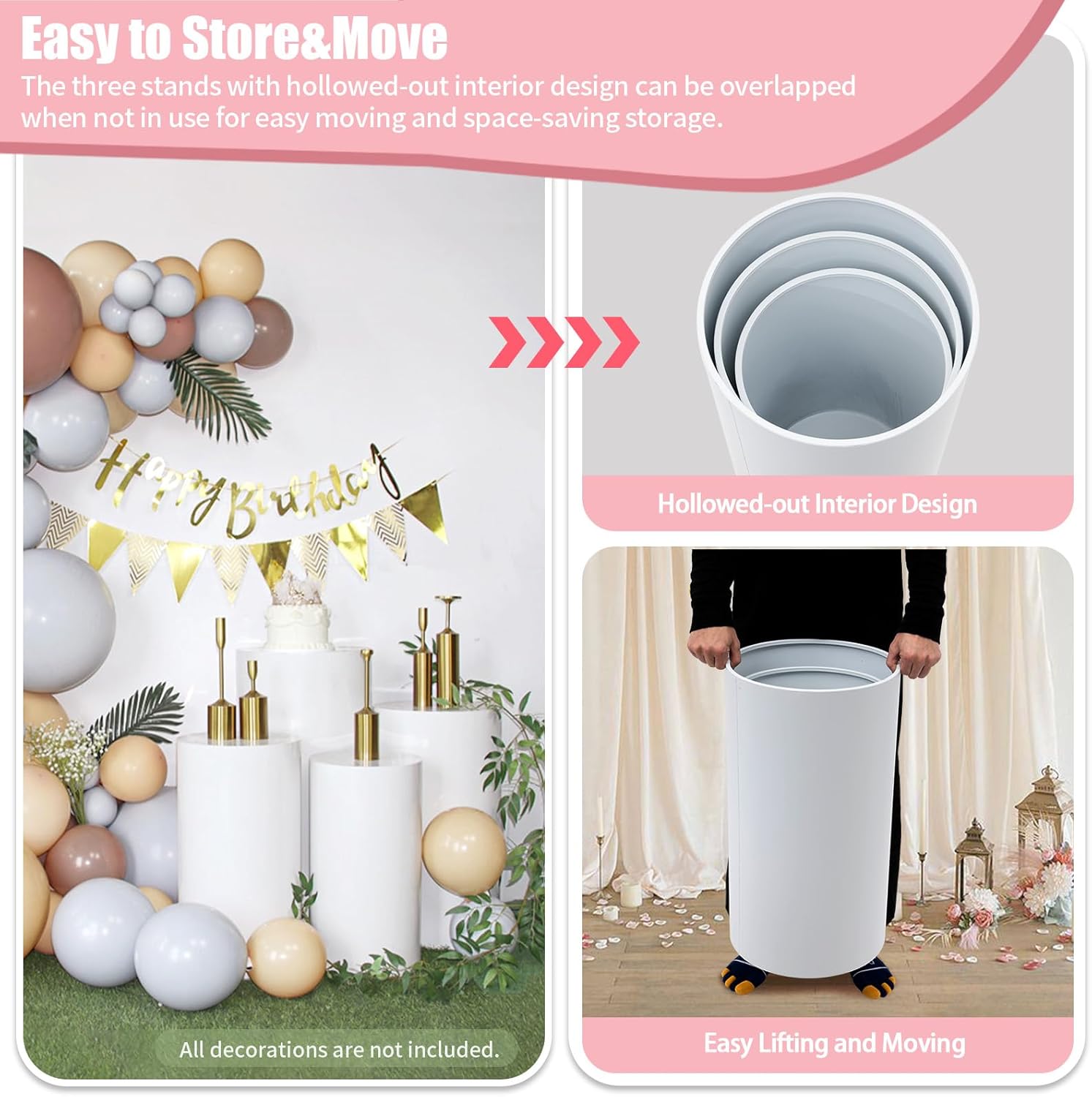 TENNIEX Round Cylinder Pedestals Display Set of 3