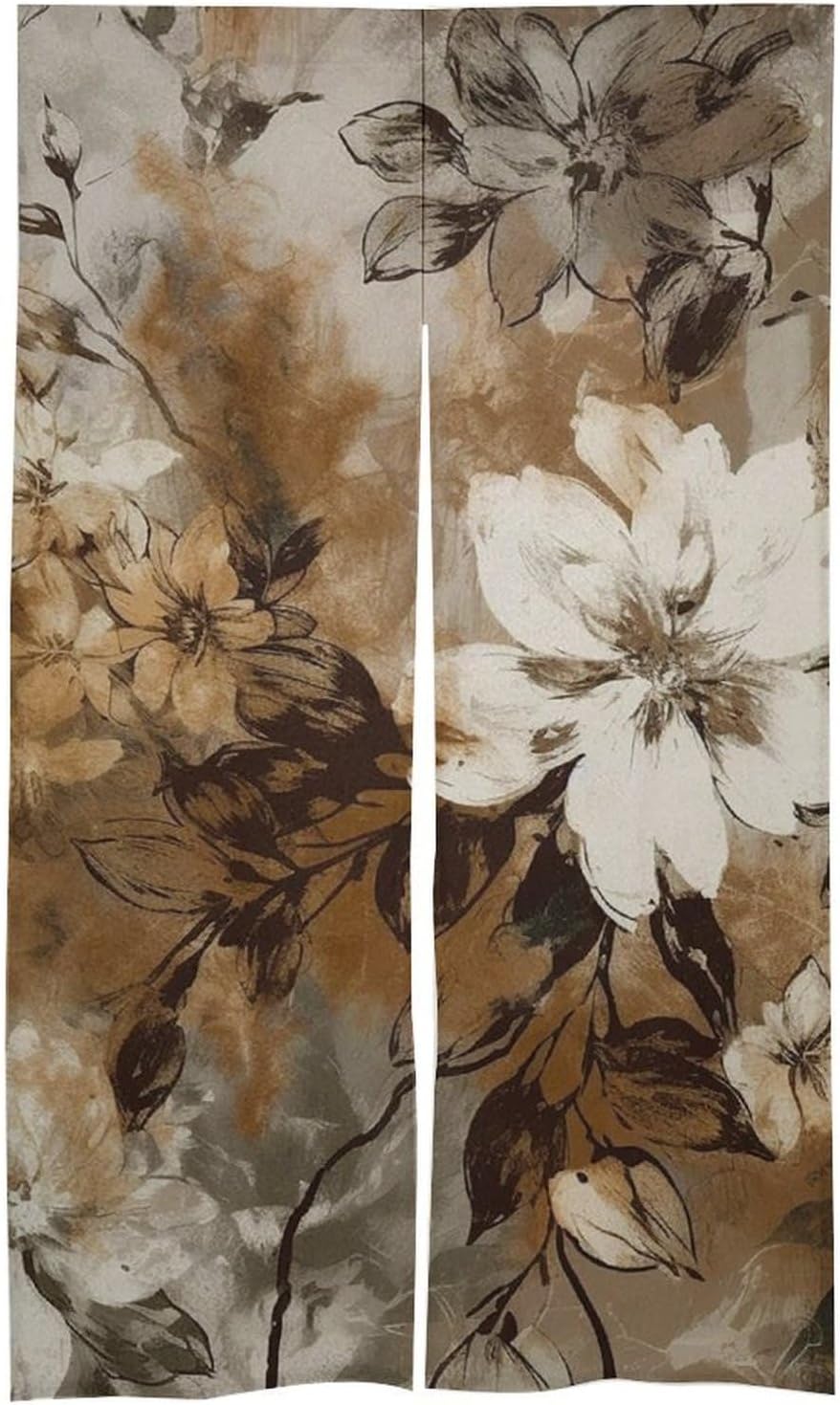 Japanese Noren Leaf Pattern Gray Door Curtain 34x57 Inch