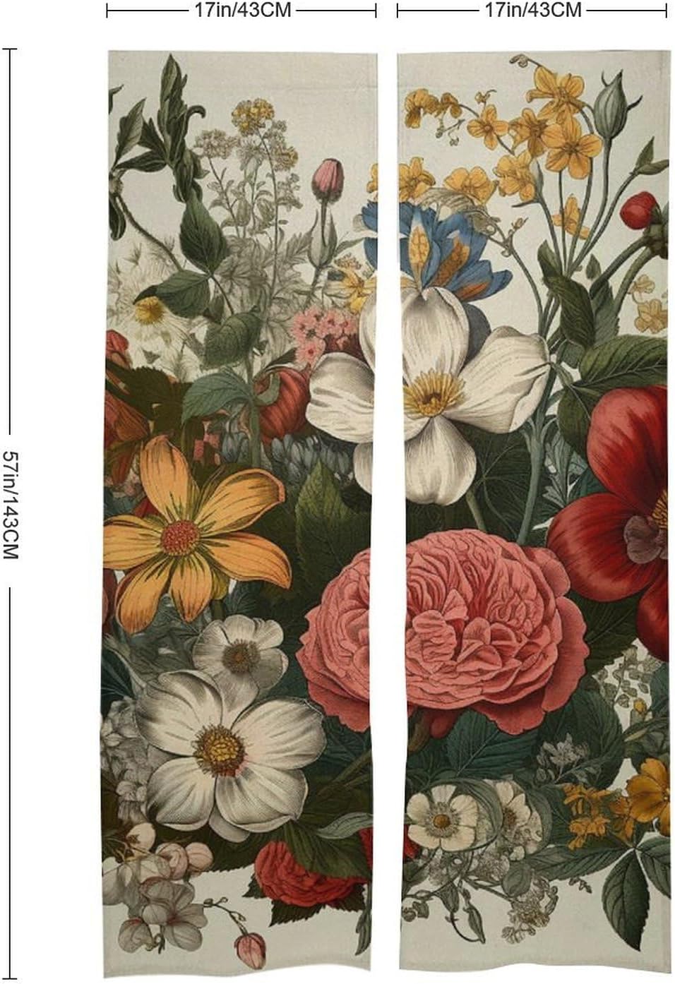 Japanese Noren Door Curtain with Plants and Flowers Print