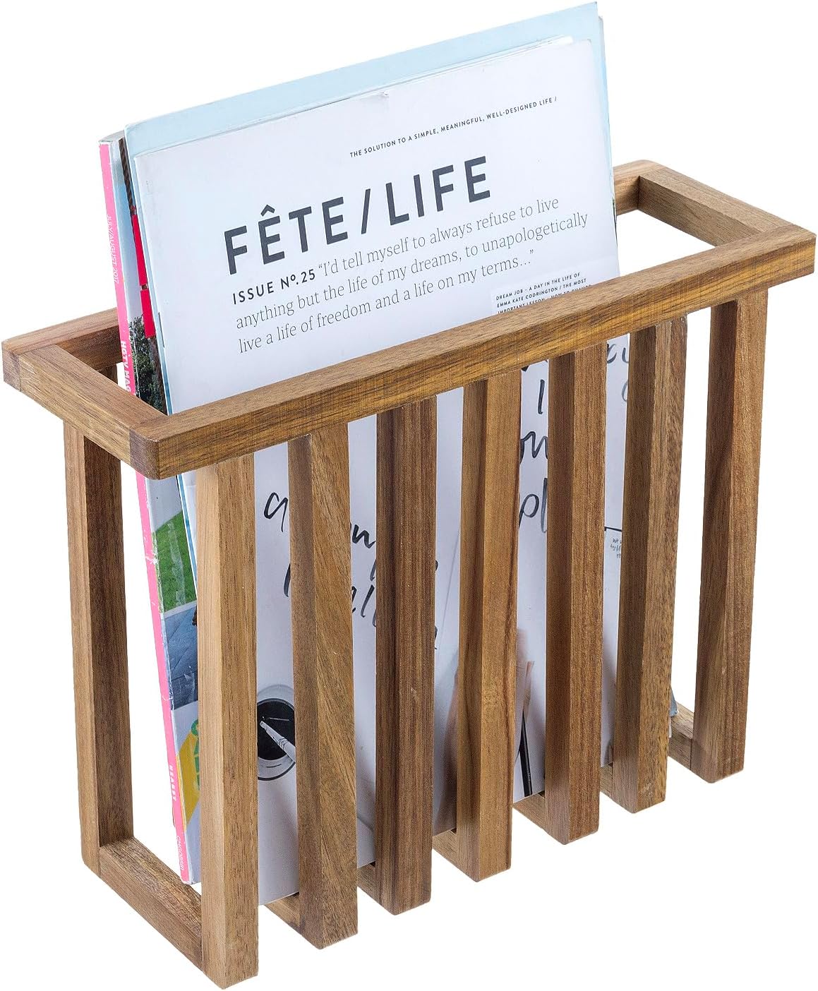 MyGift 11 Inch Acacia Wood Magazine Rack and File Holder