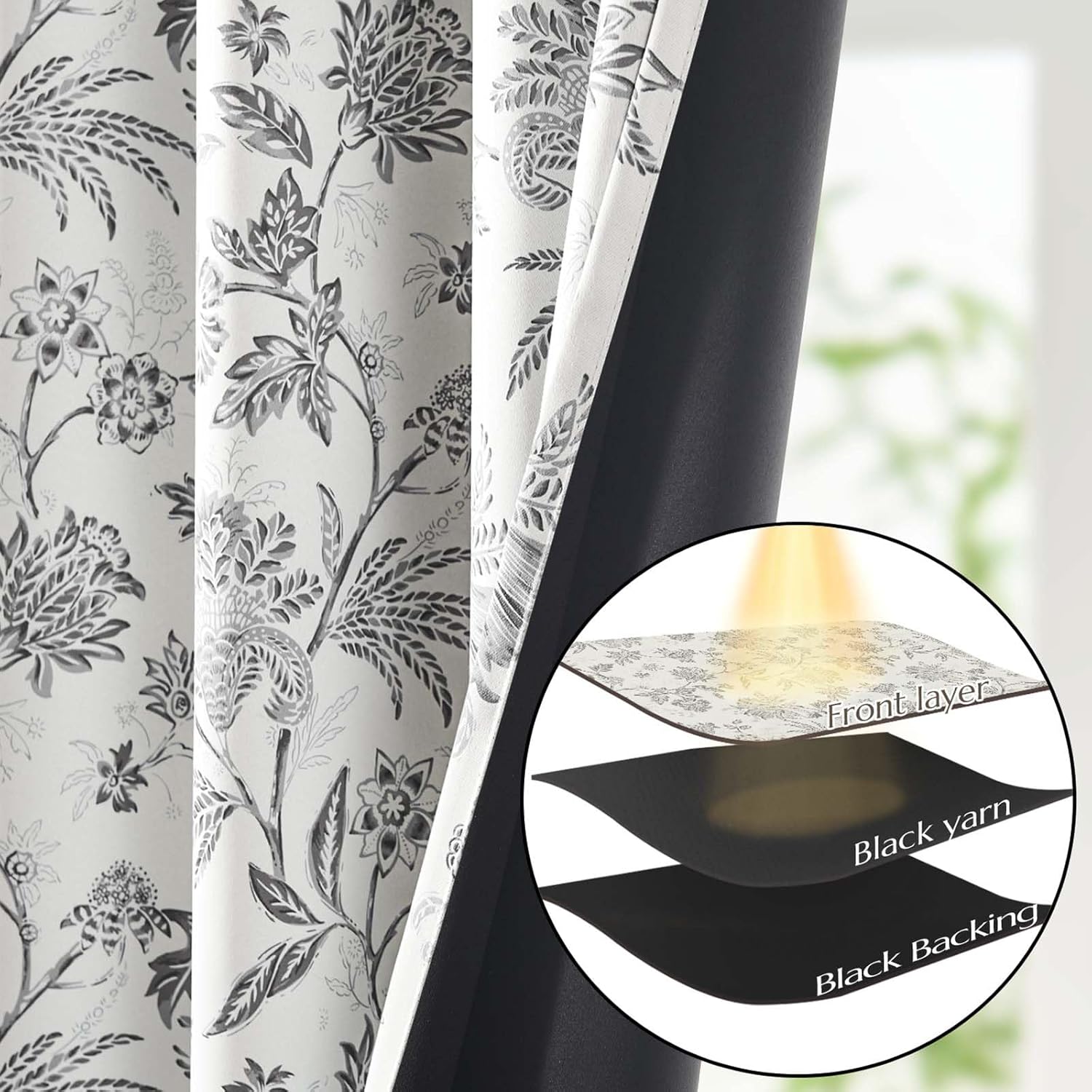 Vangao Floral Blackout Curtains 84 Inch 2 Panels