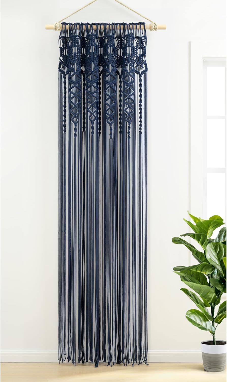Boho Macrame Cotton Curtain Panel 40x84 Navy