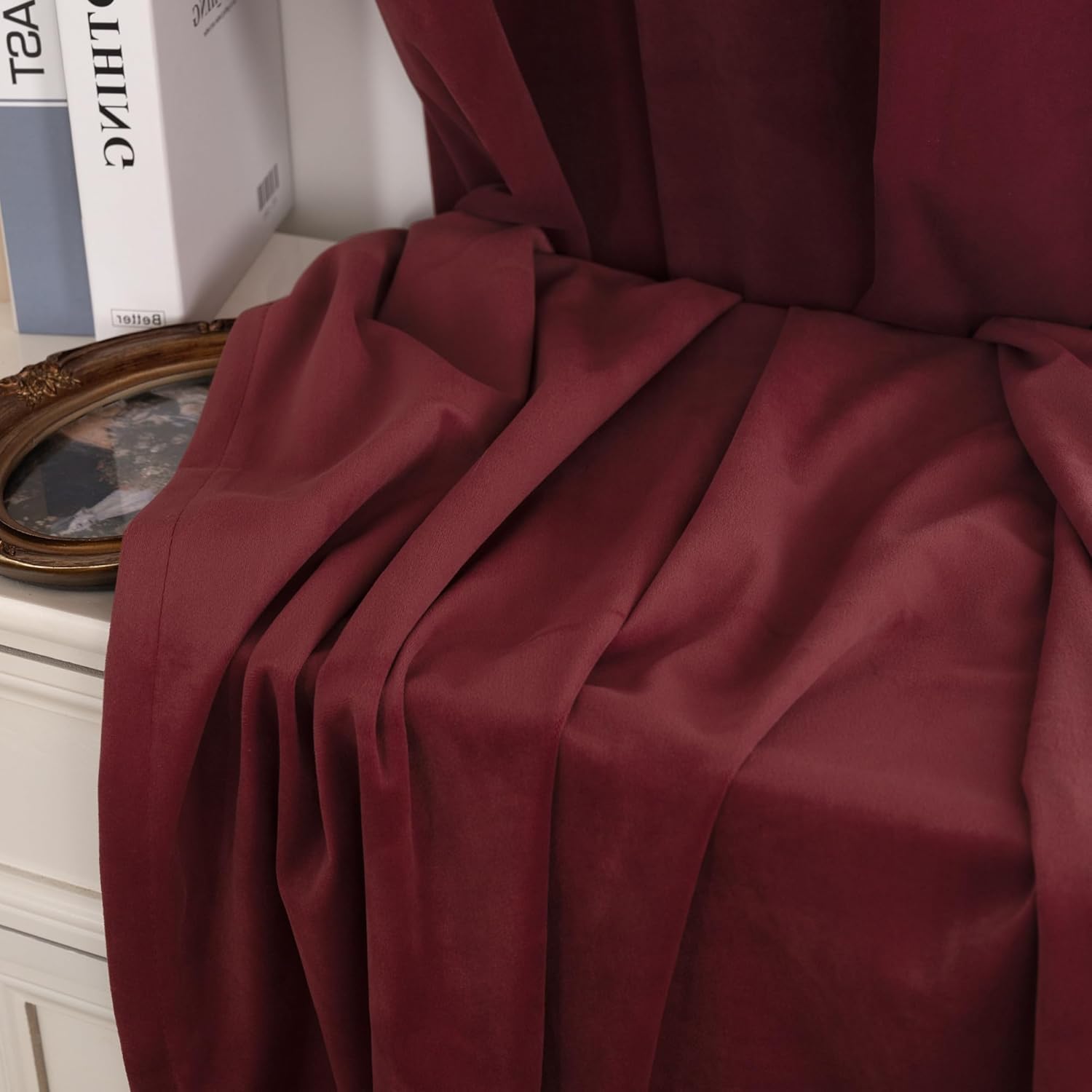 YoungsTex Burgundy Velvet Curtains 2 Panels 52x84 Inch