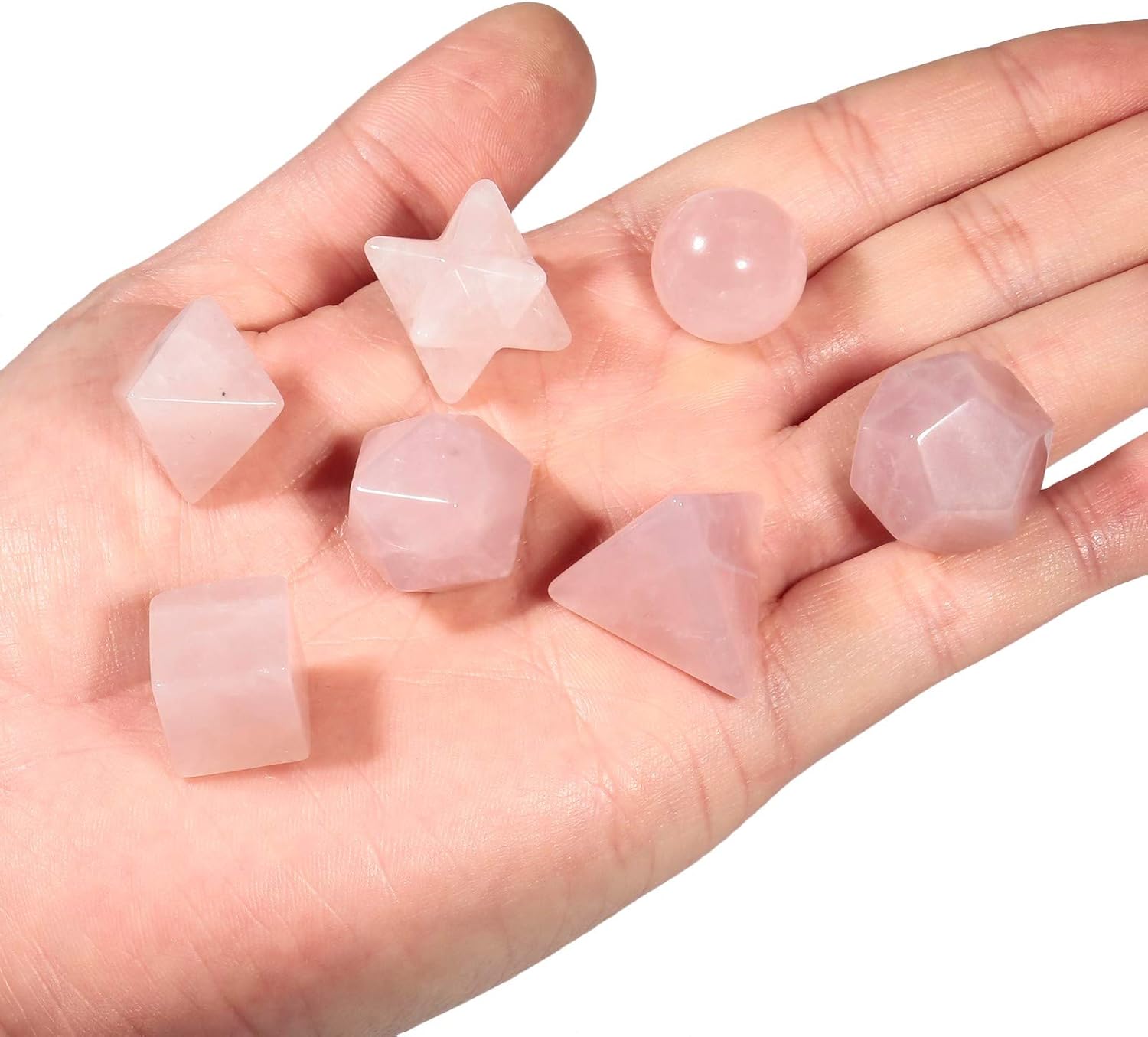 Amogeeli Platonic Solids Crystal Set with Merkaba Star and Rose Quartz