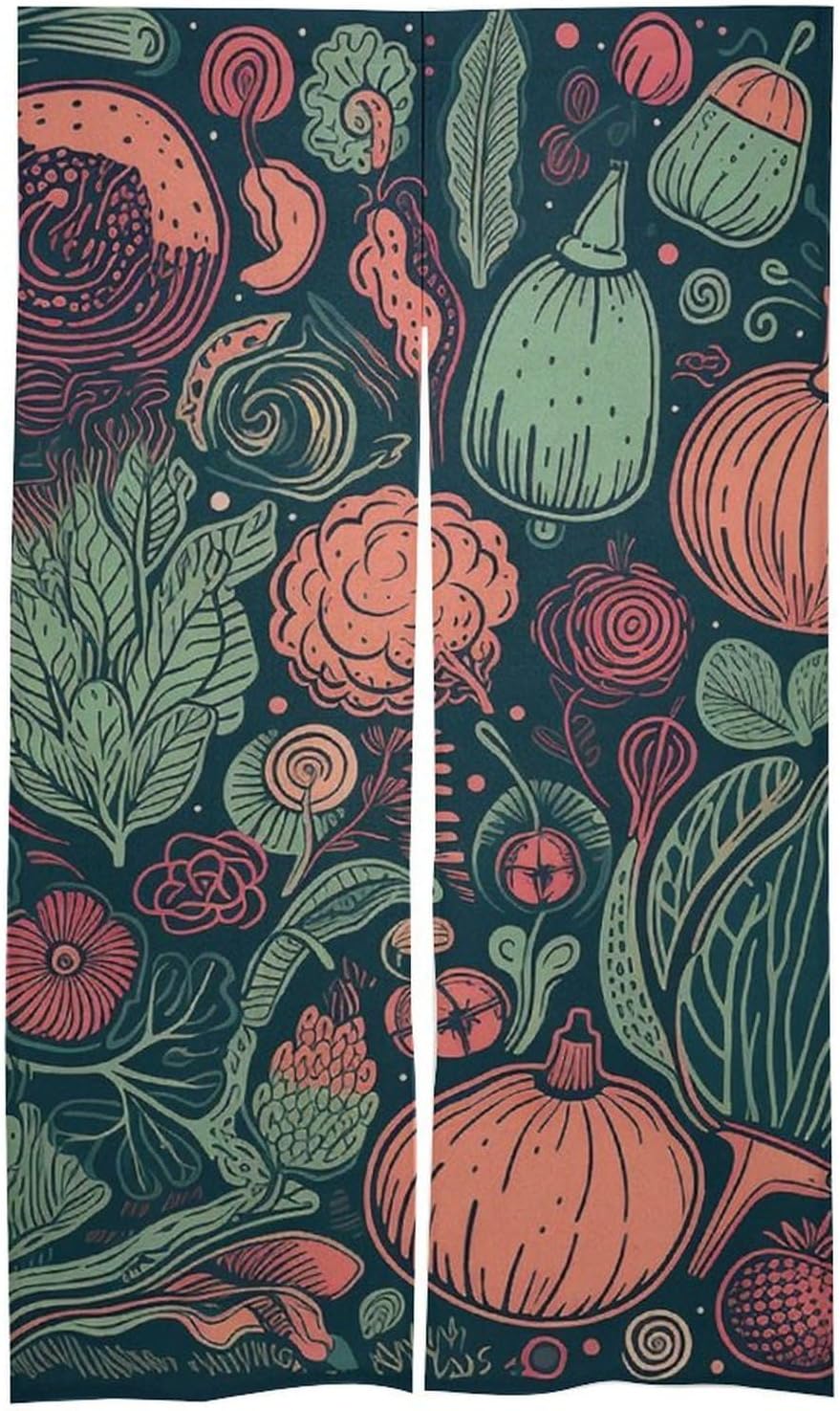 Japanese Noren Door Curtain with Vegetable Print