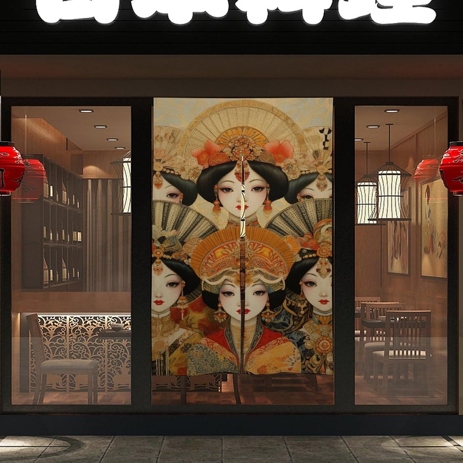 Japanese Noren Lady Door Curtain in Traditional Clothing