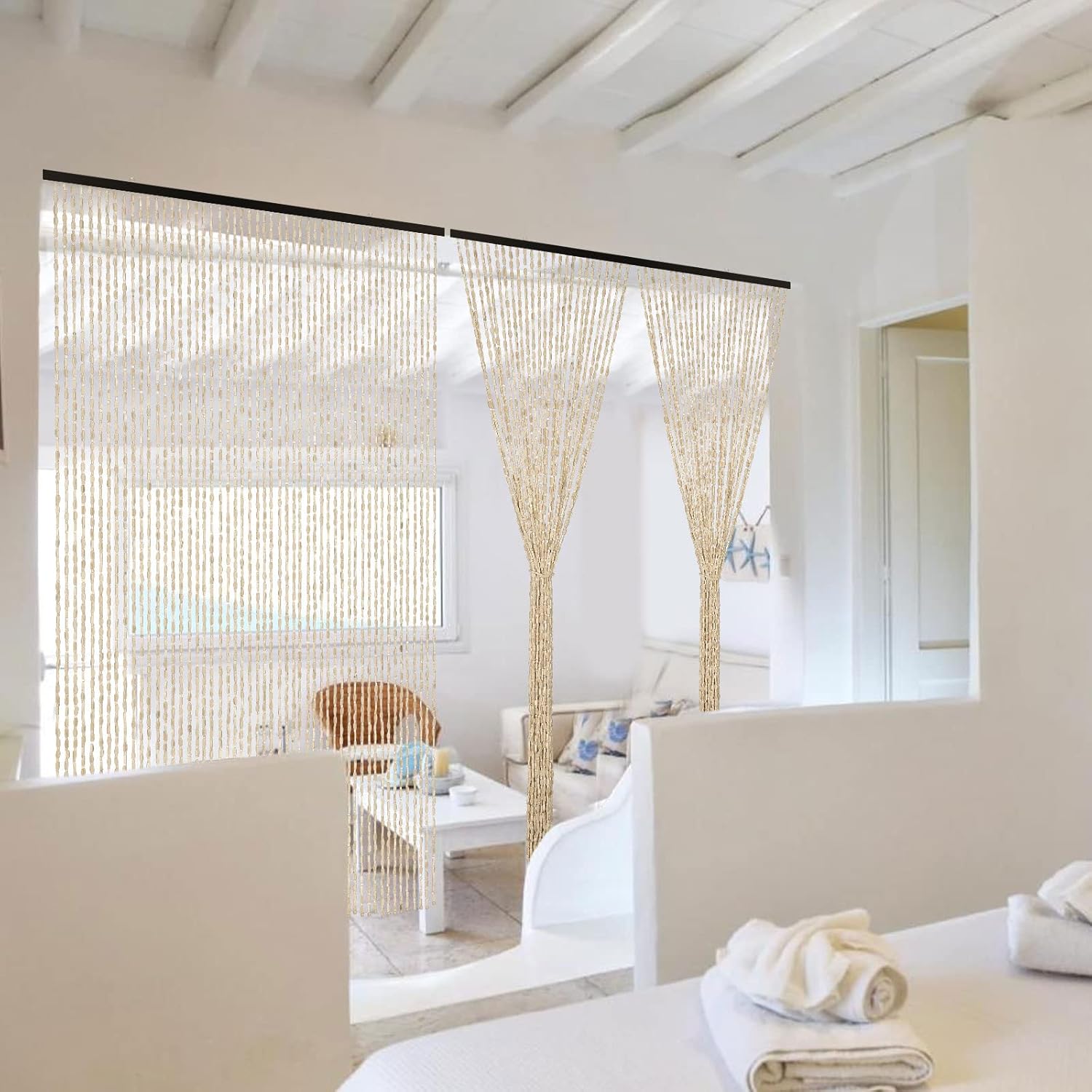 Handmade Bamboo Beaded Curtain 52 Strands 355 x 75 Inches