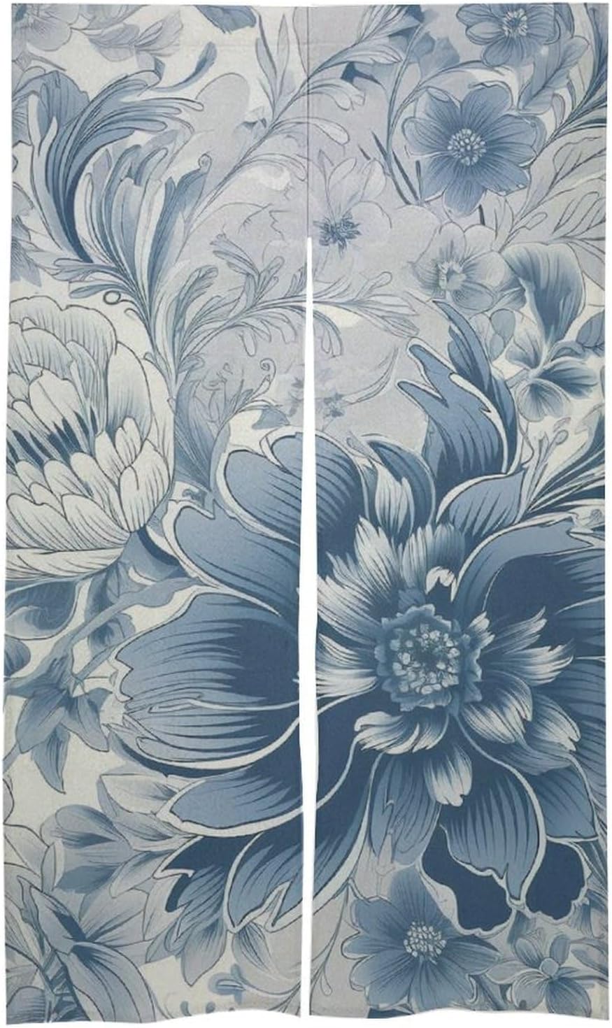 Japanese Noren Door Curtain Blue Gray Flowers Print 34x57