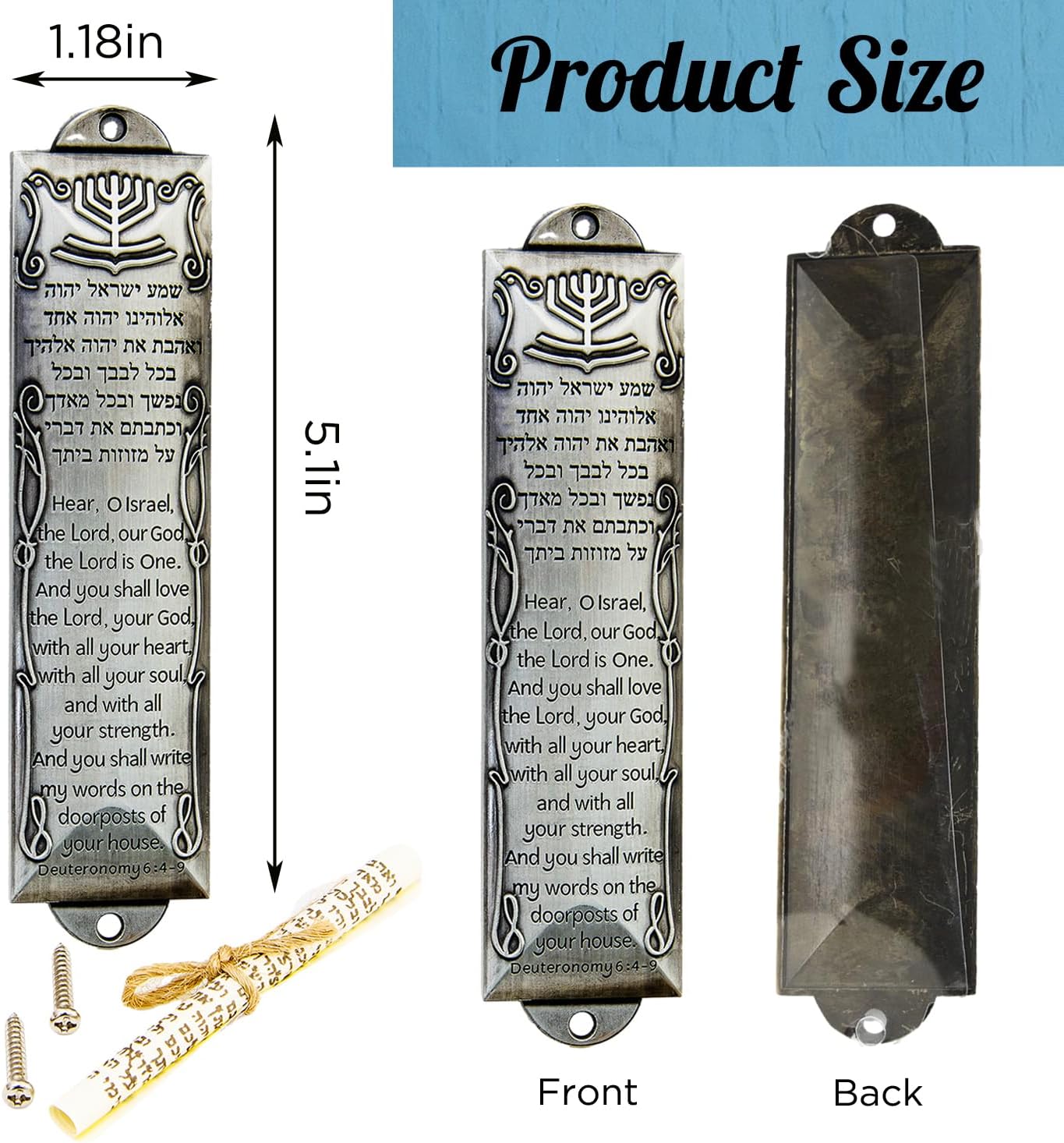 Set of 2 Metal Mezuzahs with Scroll Silver and Brass