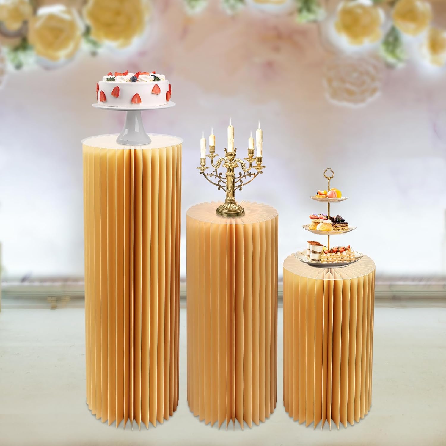 3PCS Cylinder Pedestal Stands for Wedding Displays
