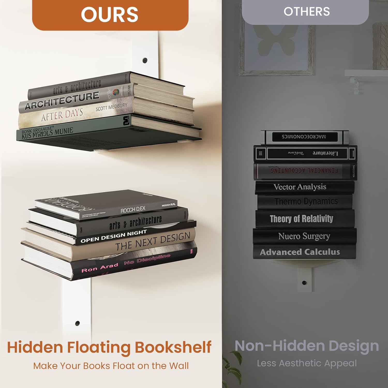 Wawocs 4 Pack Floating Book Shelves Wall Mounted