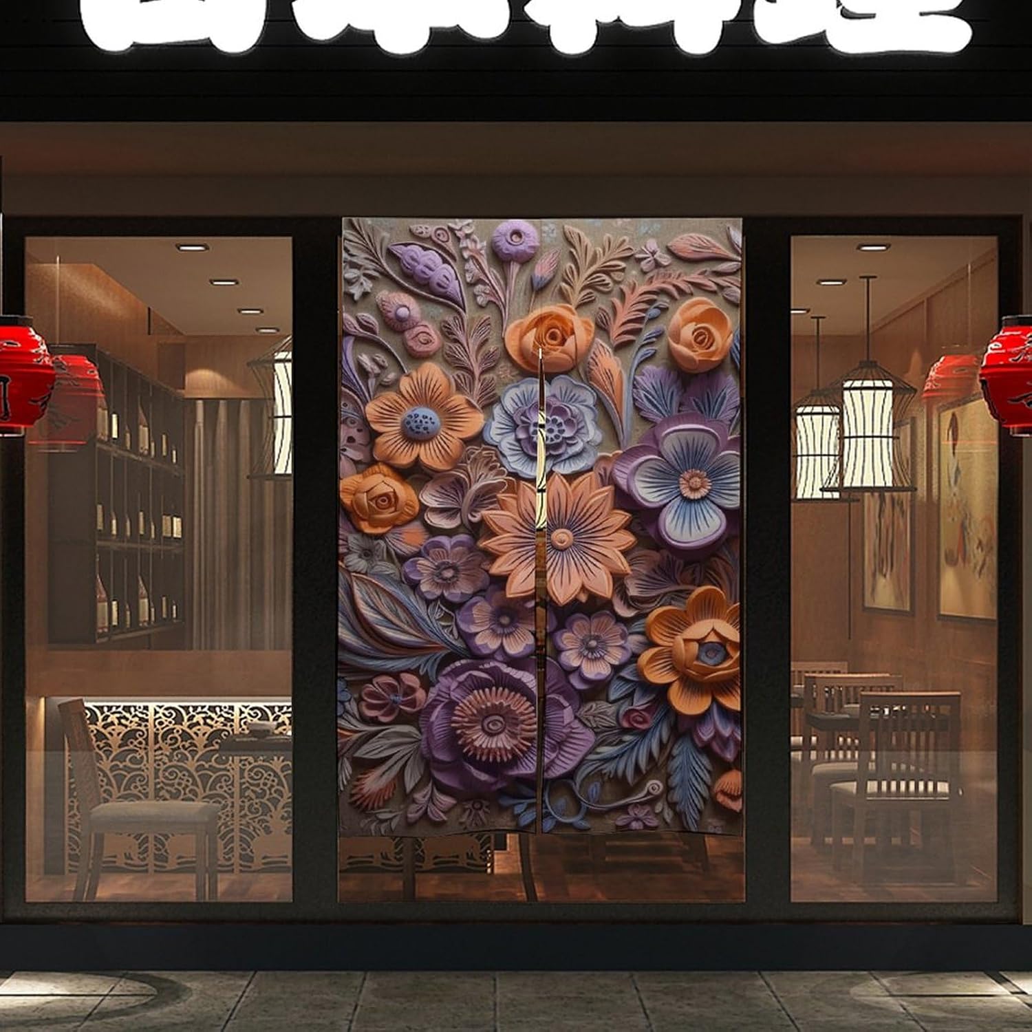 Japanese Noren Relief Flower Door Curtain 34x57