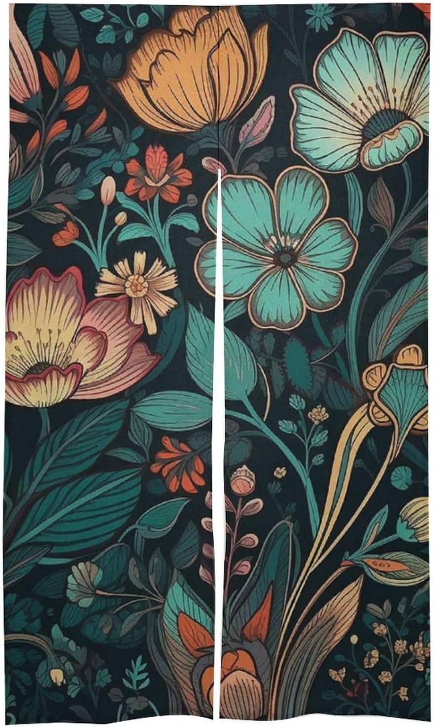 Japanese Noren Door Curtain with Cyan and Black Print