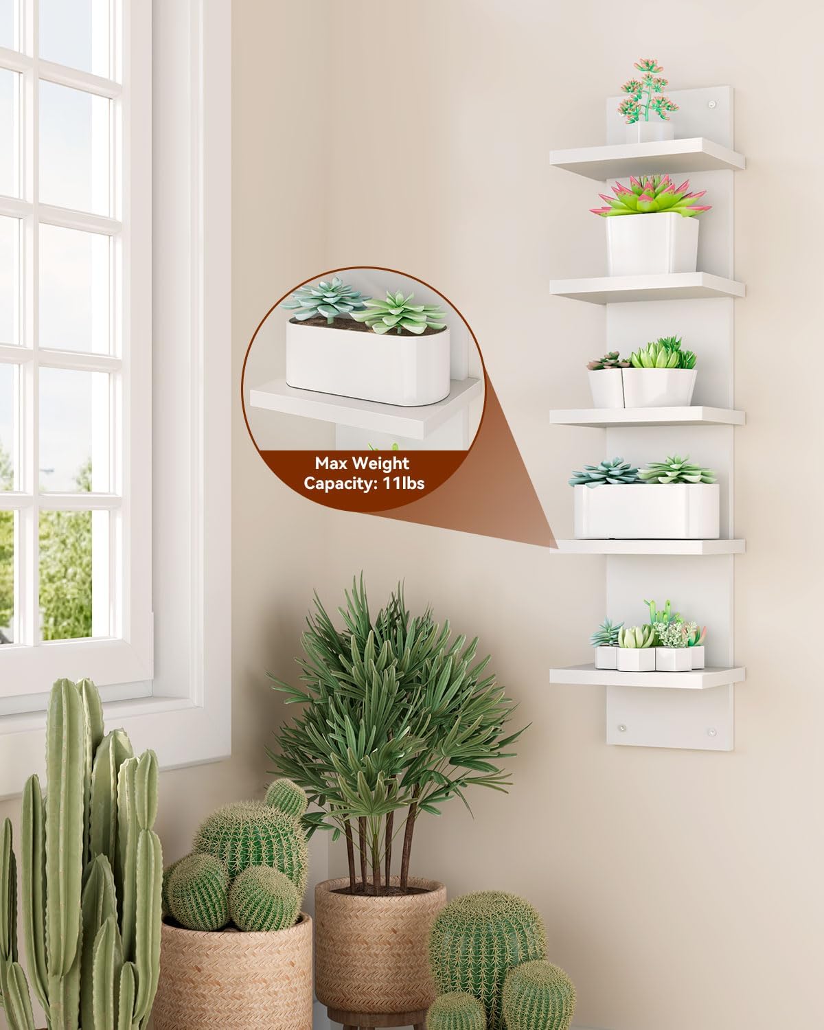 IBUYKE 5 Tier Wall Shelf Unit White Vertical Storage Shelf
