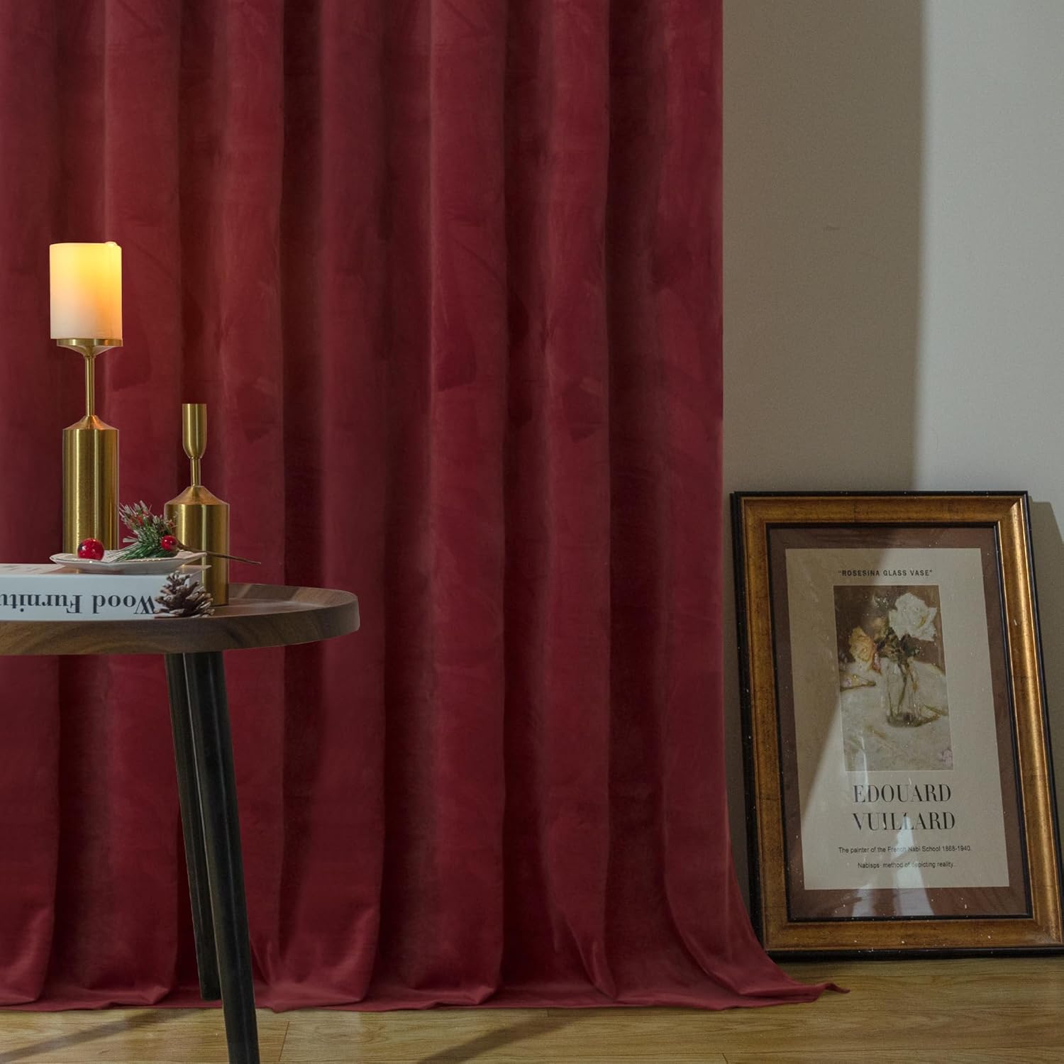 YoungsTex Burgundy Velvet Curtains 2 Panels 52x84 Inch