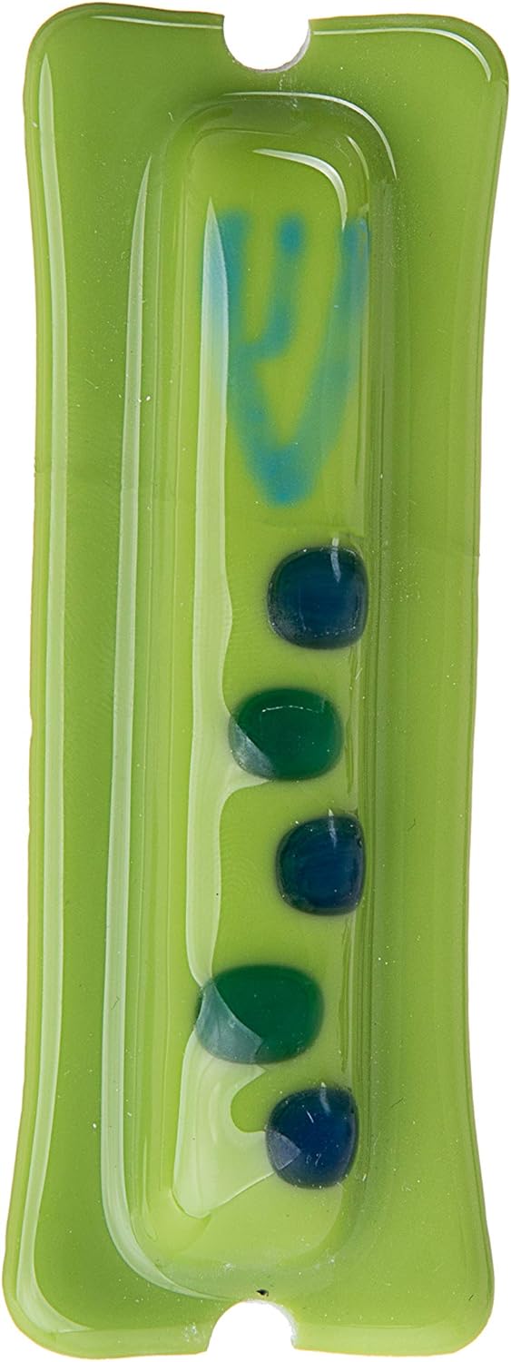 Glass Mezuzah Green Blue Shin Dots Wall Hanging