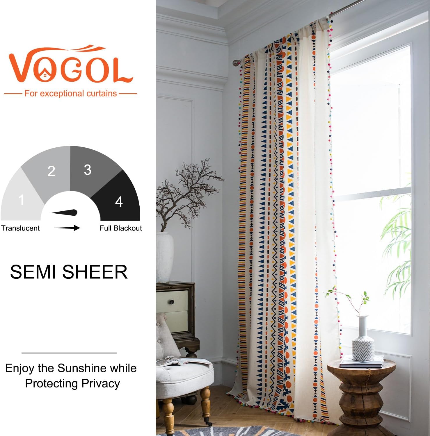 VOGOL Modern Boho Curtains 28x84 1 Pack