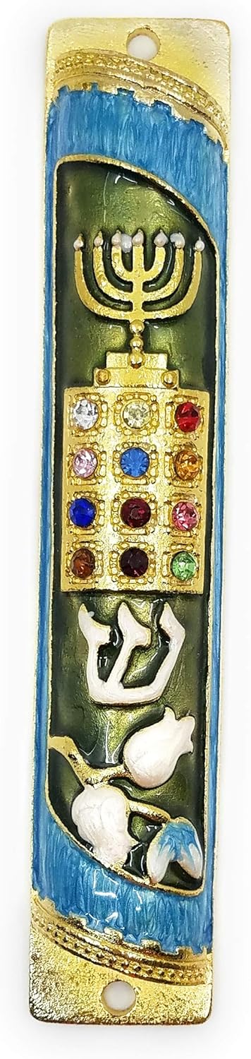 Ayuni Gifts 5 Inch Enamel Painted Mezuzah Case with Austrian Crystals