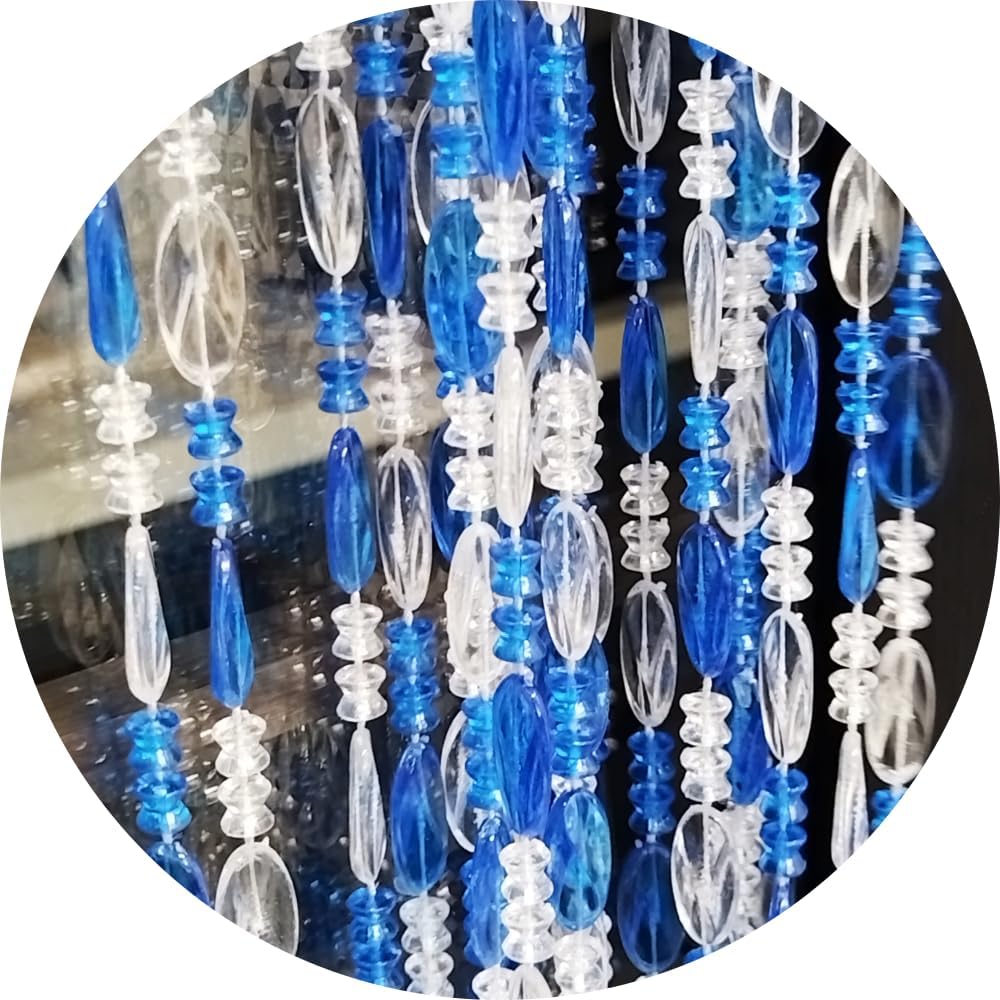 Ave Split Dark Blue Beaded Curtain for Doorway 39x787 Inch