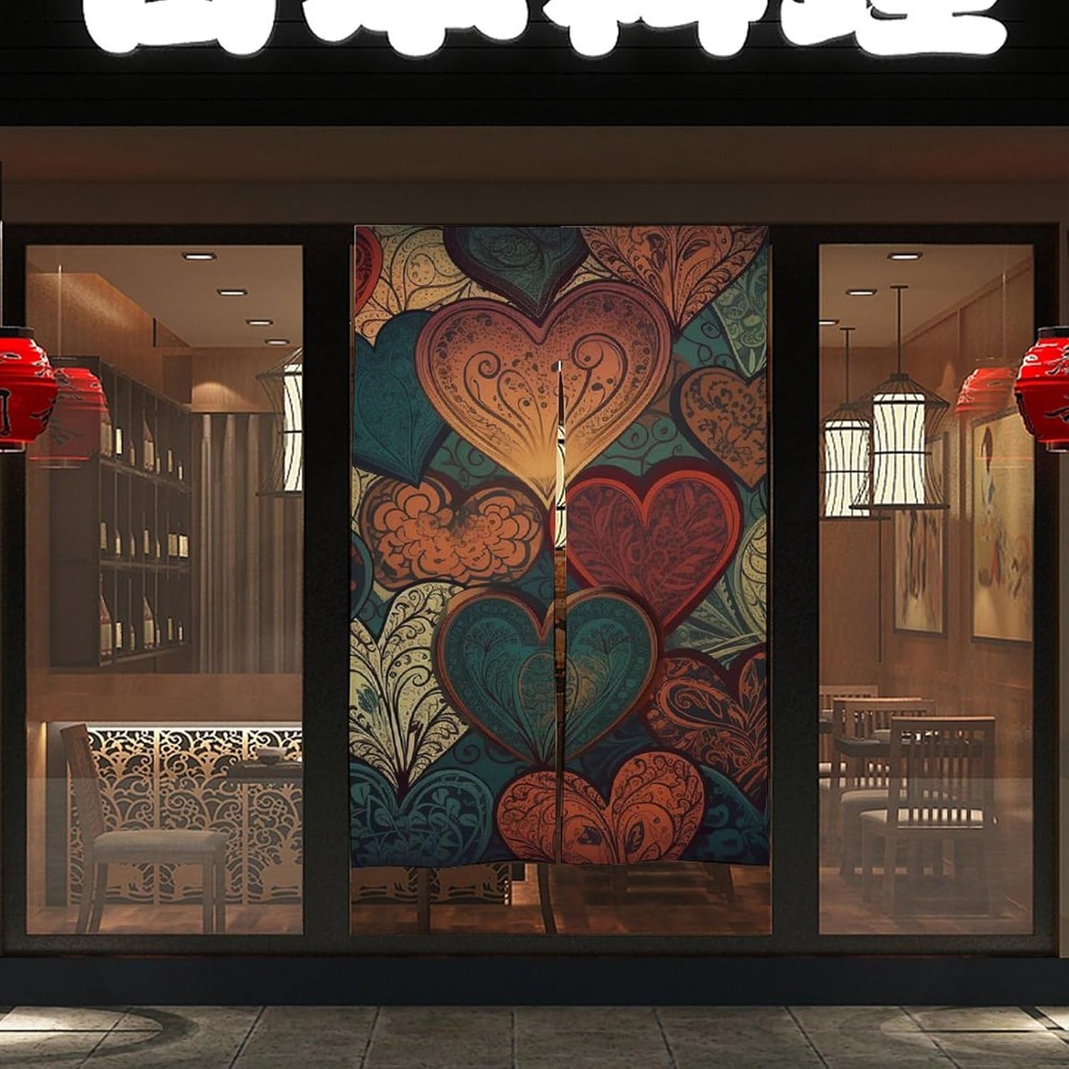 Japanese Noren Heart Pattern Door Curtain 34x57 Inches