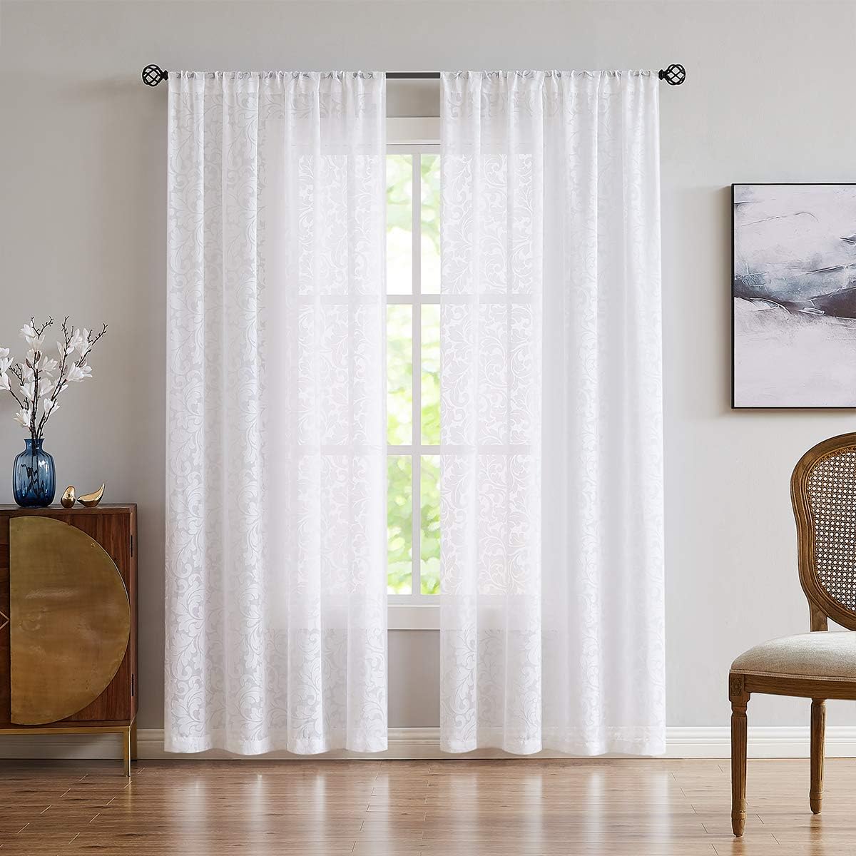 Treatmentex White Sheer Curtain Panels Set 54x84x2