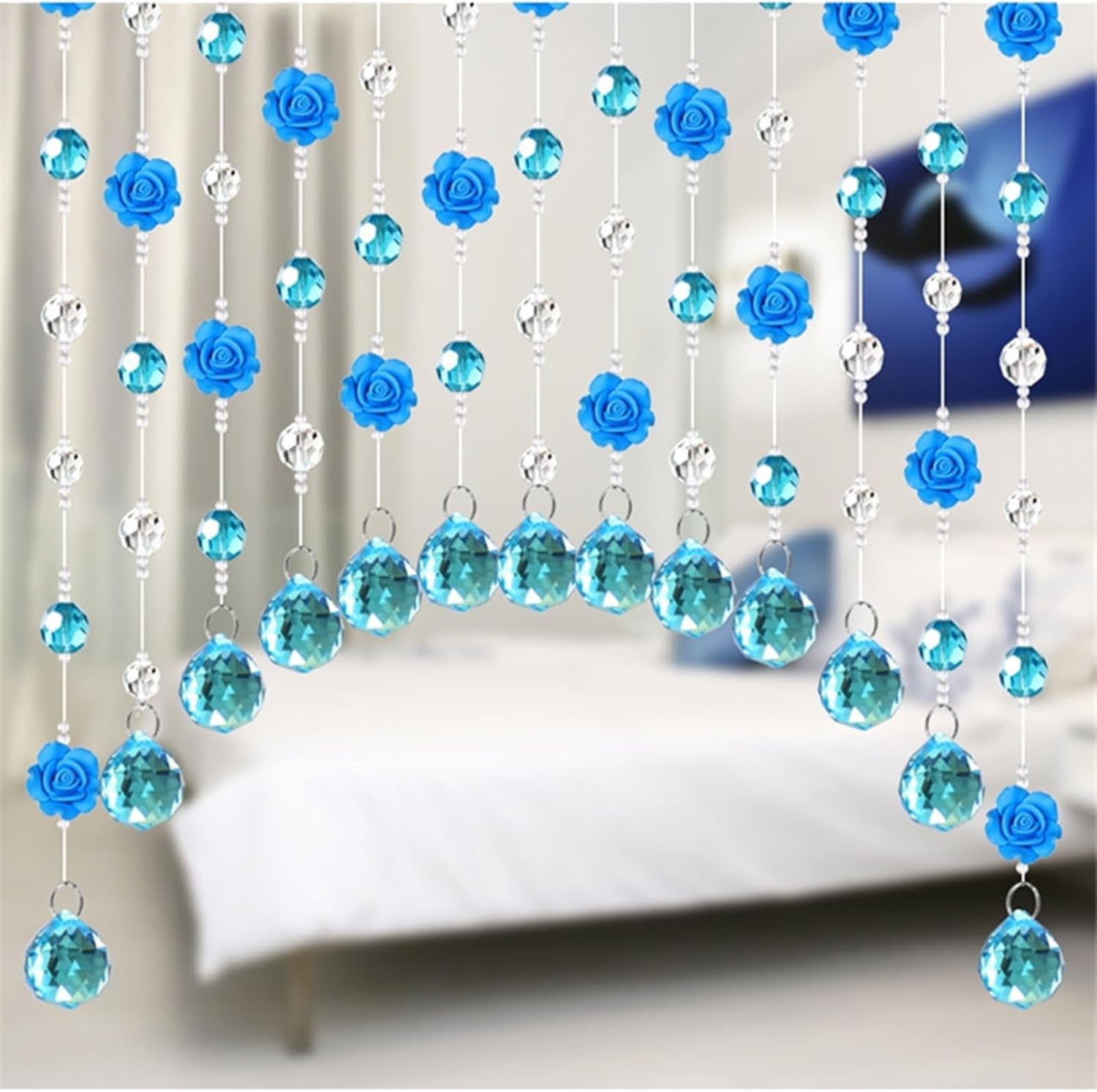 EMYJAY Blue Door Beaded Curtain with Crystal Balls