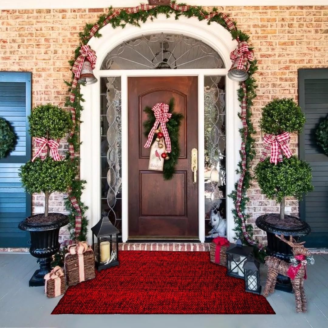 Christmas Outdoor Rug Doormat 2 x 43 BlackRed