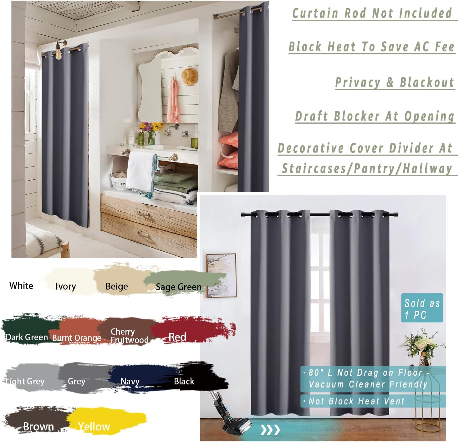 XTMYI Thermal Insulated Curtains for Winter - Dark Grey