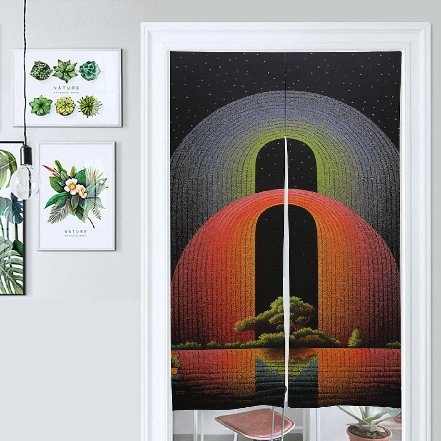 Japanese Noren Door Curtain with Two Rainbows