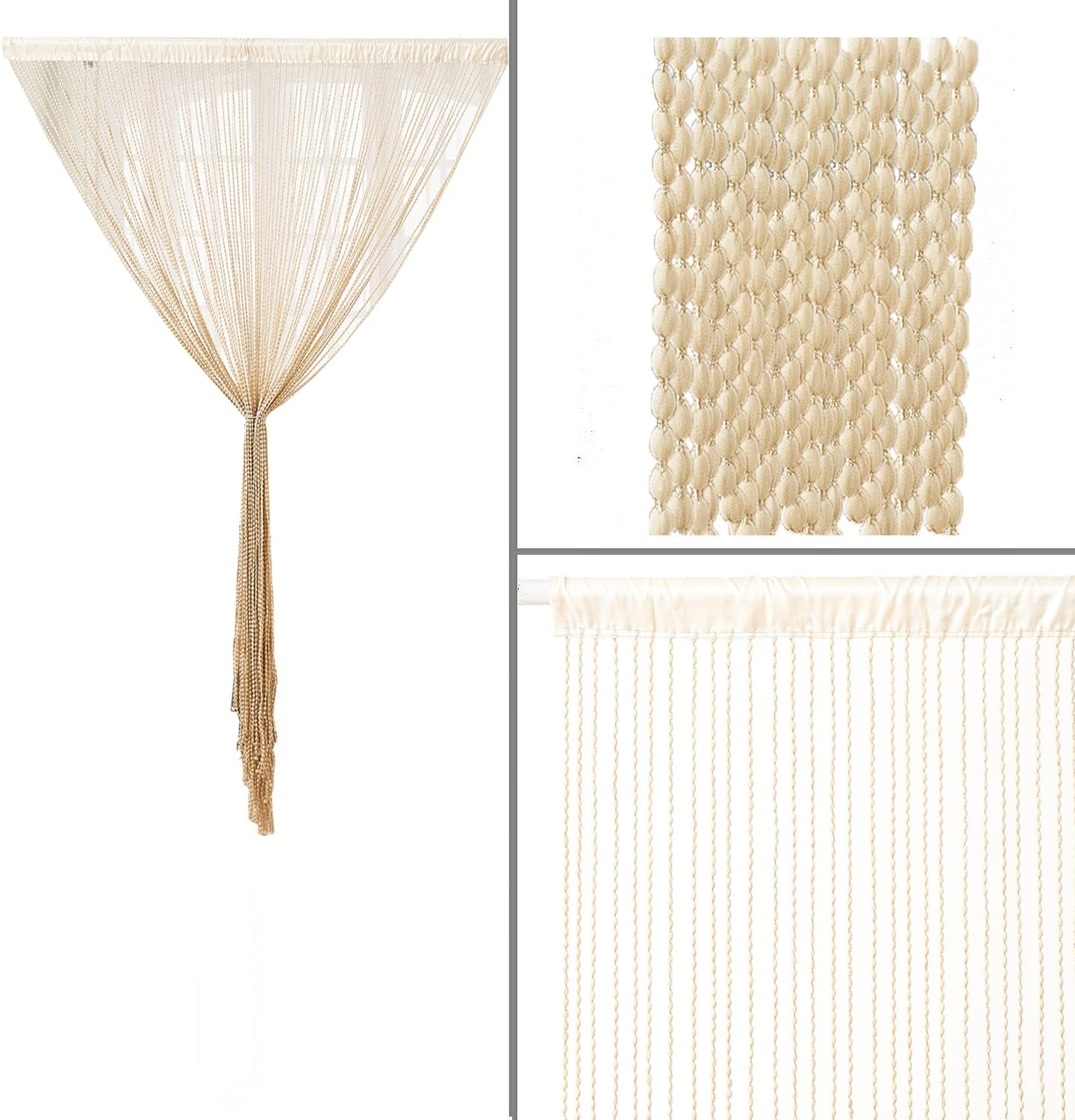 Boho Spaghetti String Curtain Panel Light Beige