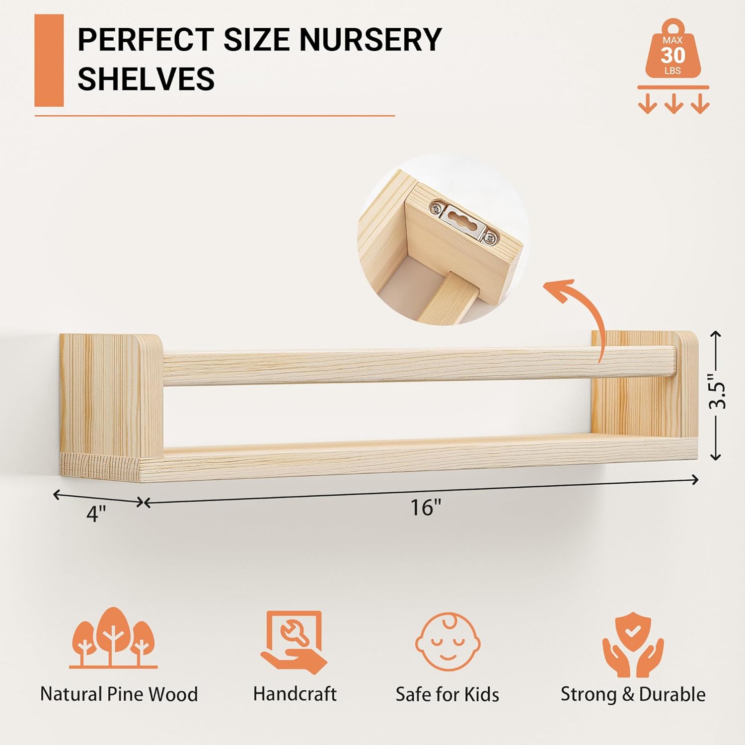 Heimlove Floating Shelves for Nursery 16 Inch Wall Bookshelf Set of 2