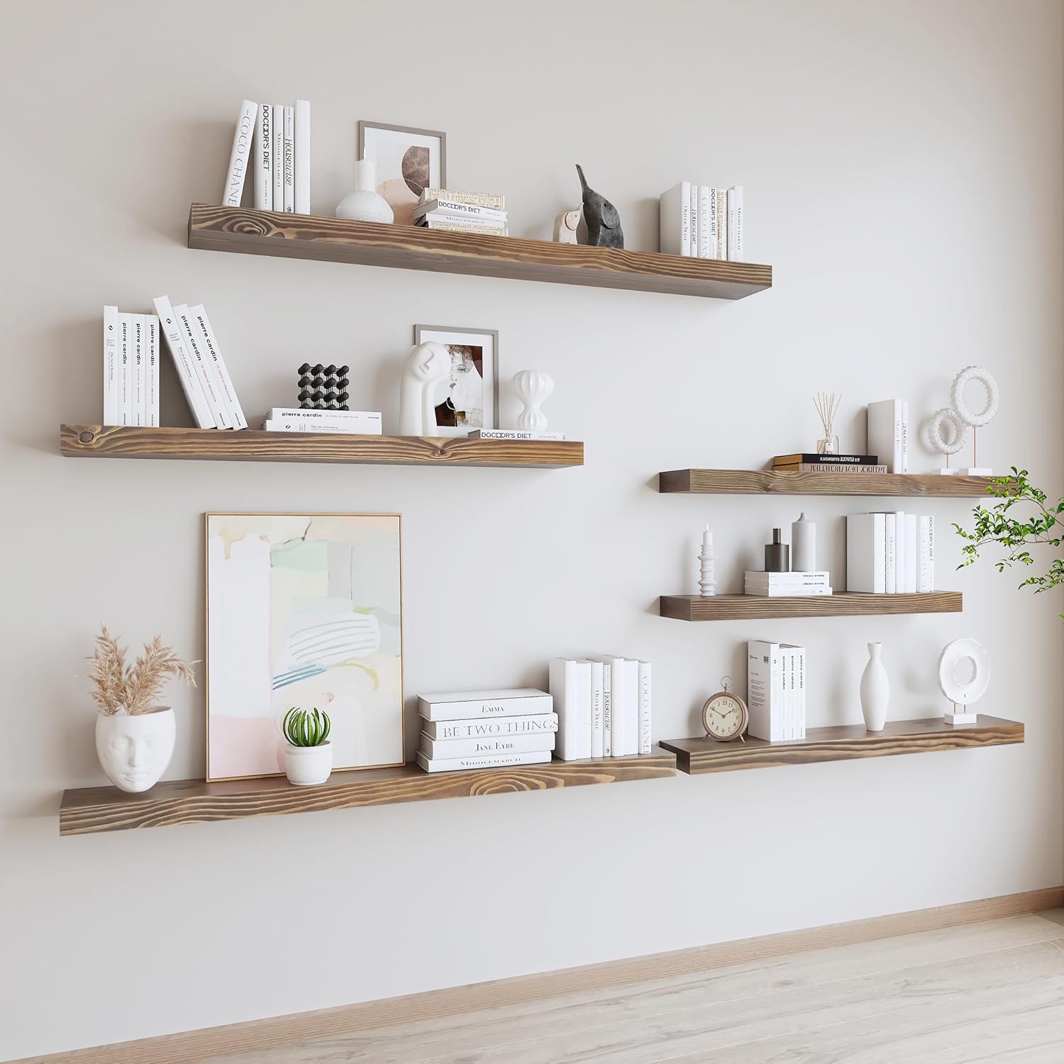 Rustic Floating Shelves 60 Inch Long Set of 2 Heavy Duty Wood