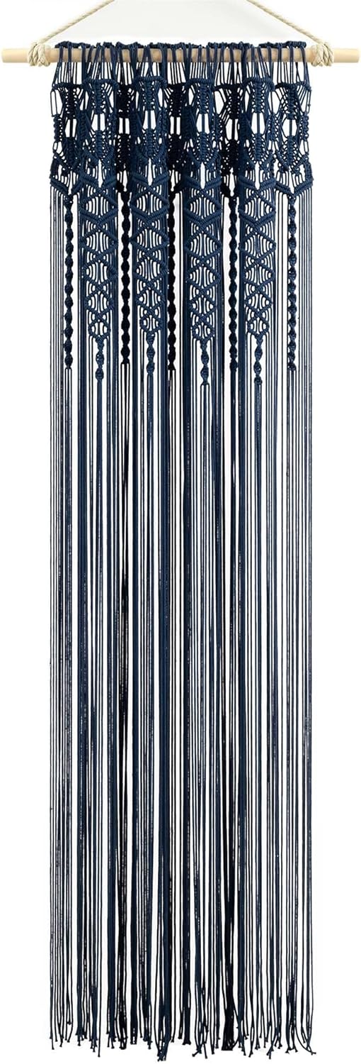 Boho Macrame Cotton Curtain Panel 40x84 Navy