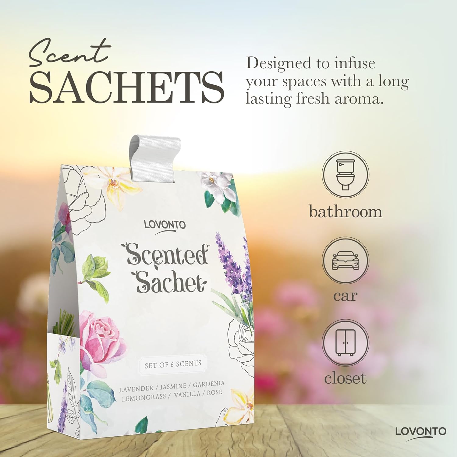 Lovonto 6 Pack Scented Sachet Bags for Home and Car