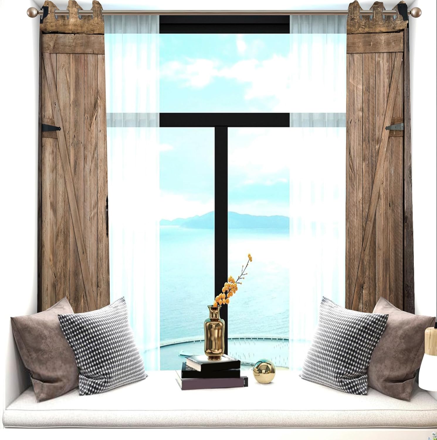 Renaiss Wooden Barn Door Farmhouse Style Curtains Set of 2 Panels Blackout