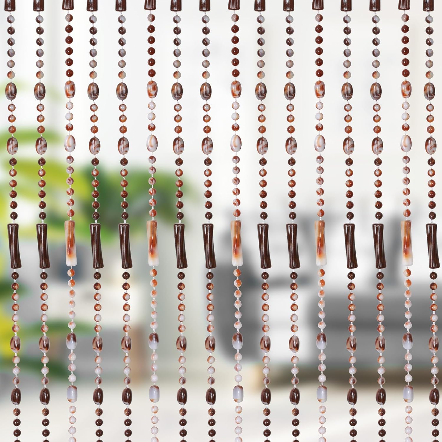 BECHAEO Beaded Curtain for Doorway with Caramel Marble Design