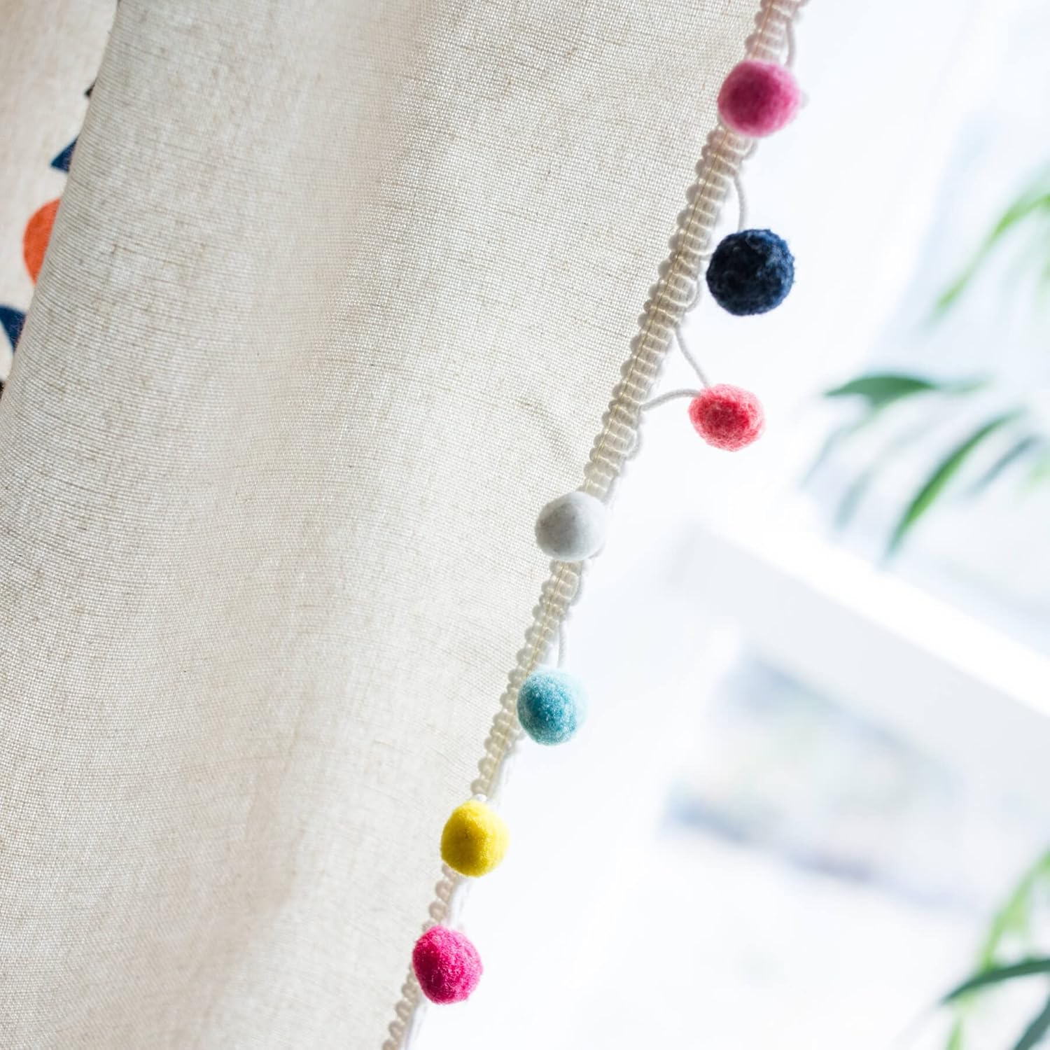 VOGOL Cotton Linen Pom Pom Curtains 59x79 Inches