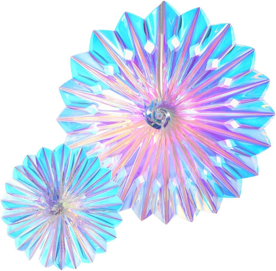 Iridescent Hanging Decorations Round Foil Fans Rainbow Party Ornaments