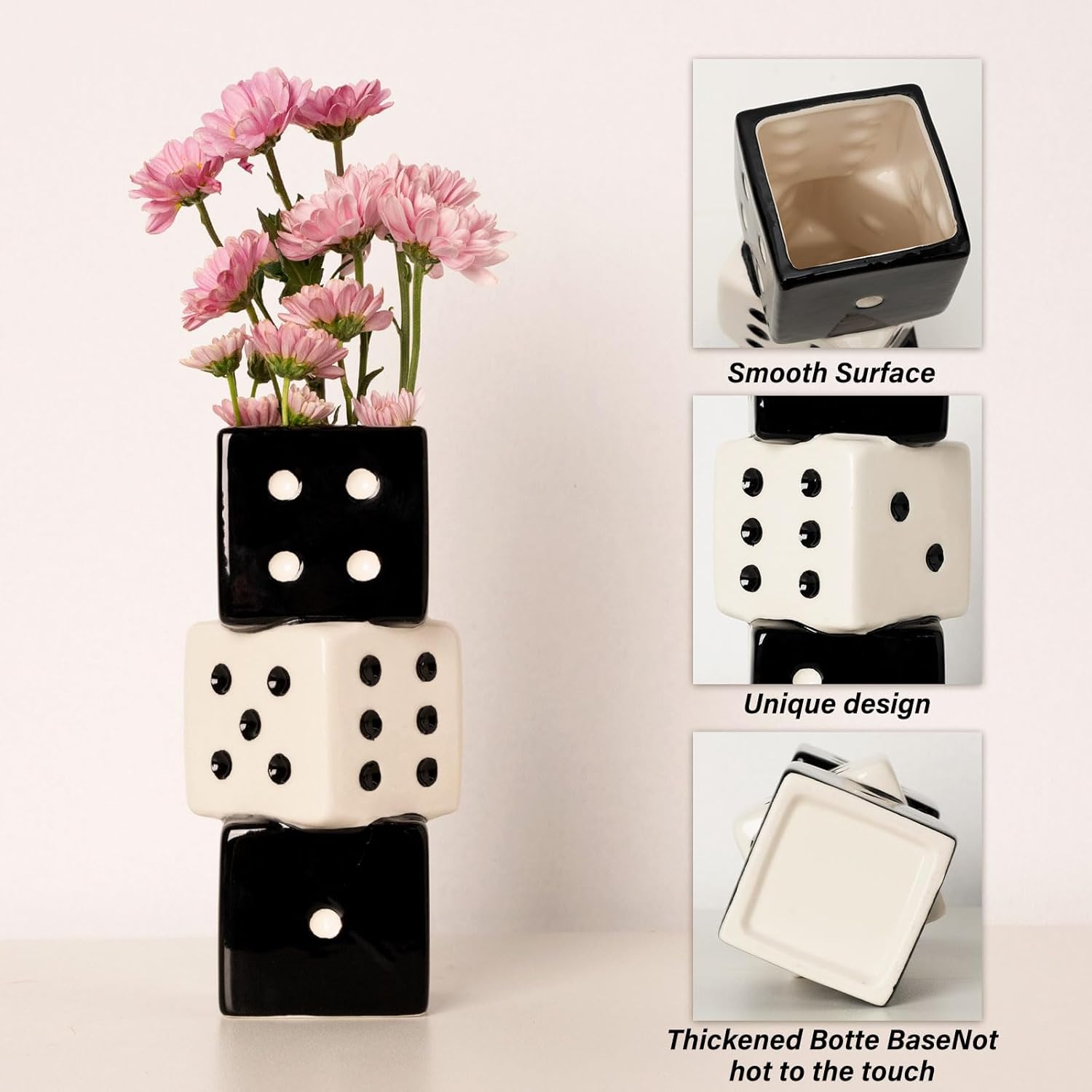 Unique Handmade Dice Vase - Stylish Black White Ceramic Decor