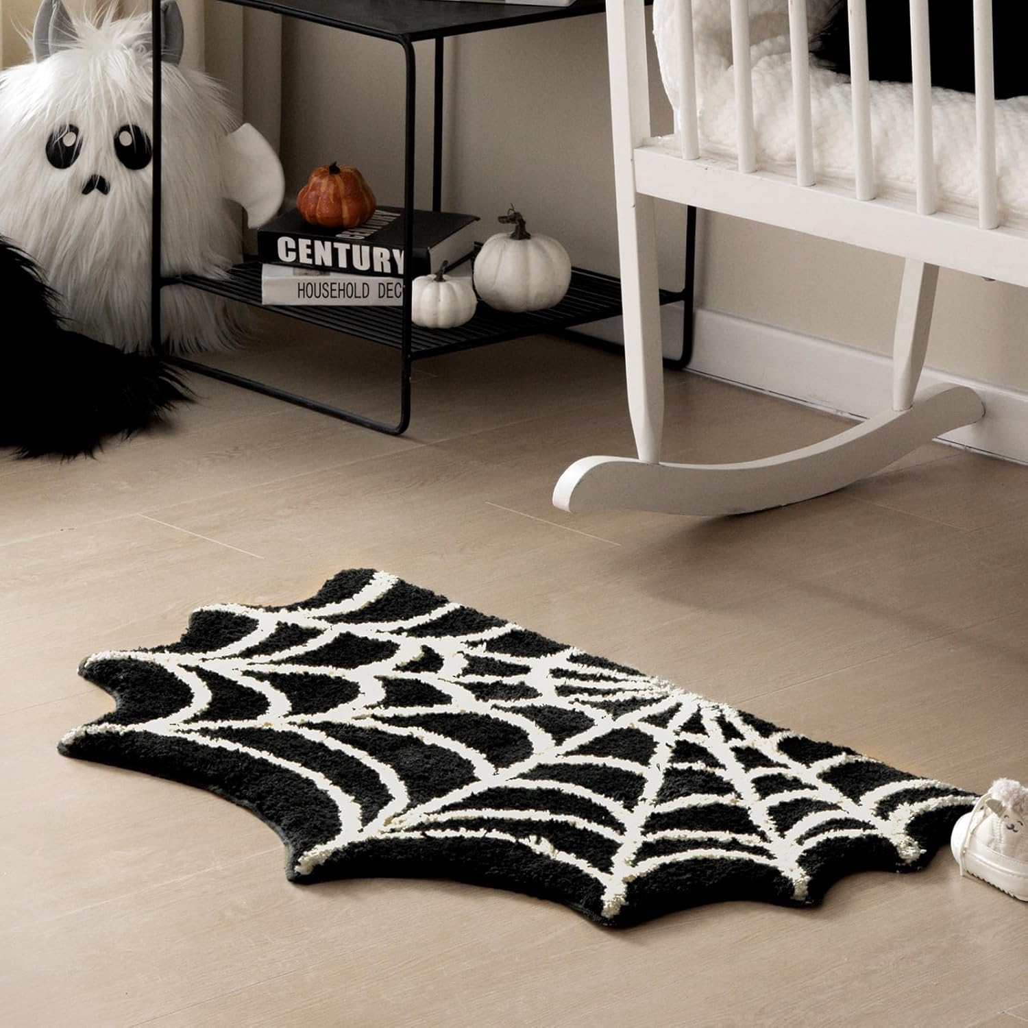 Ashler Black Spider Web Halloween Area Rug