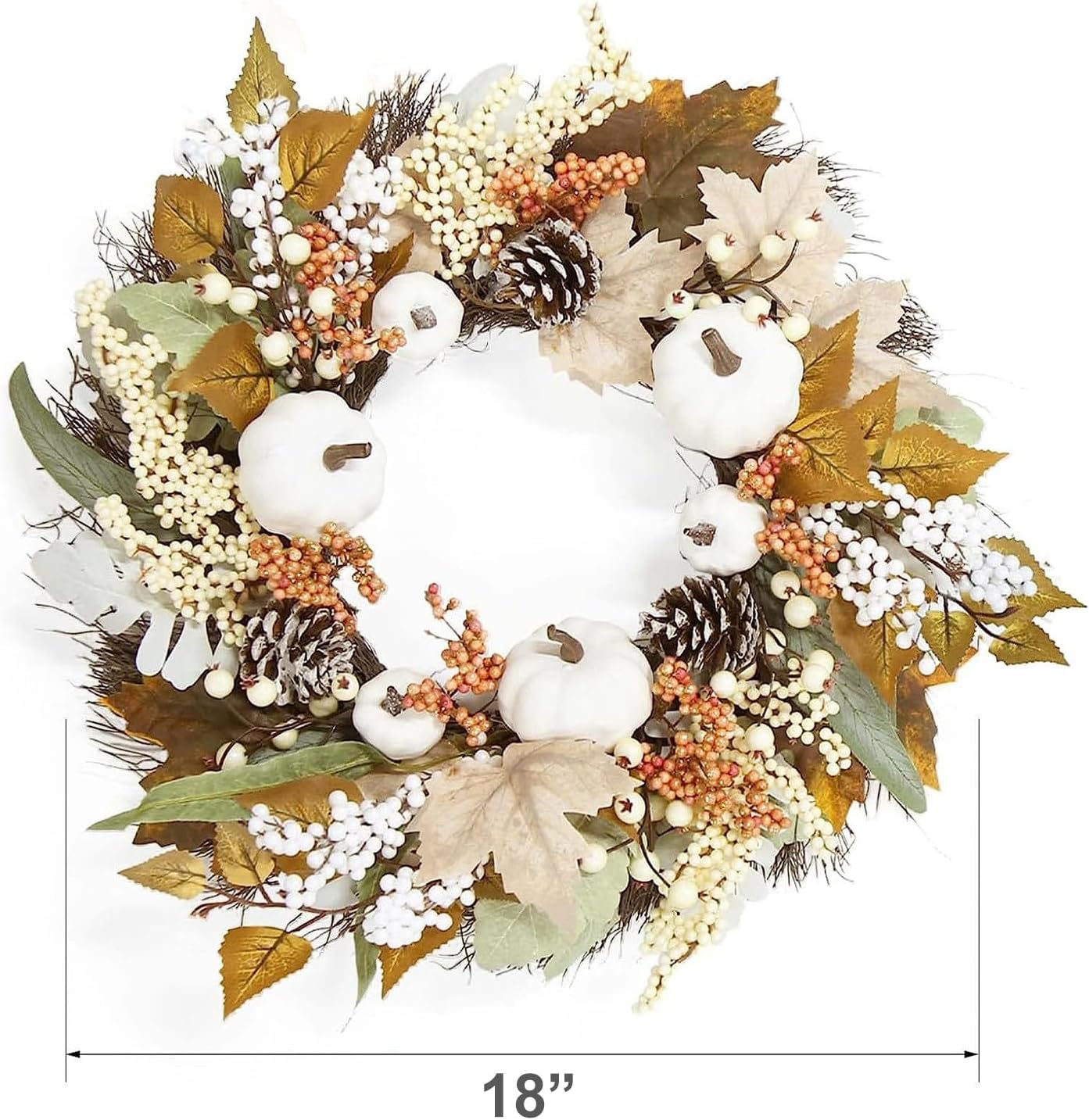 Ochine White Pumpkin Fall Wreath with Sunflowers and Leaves