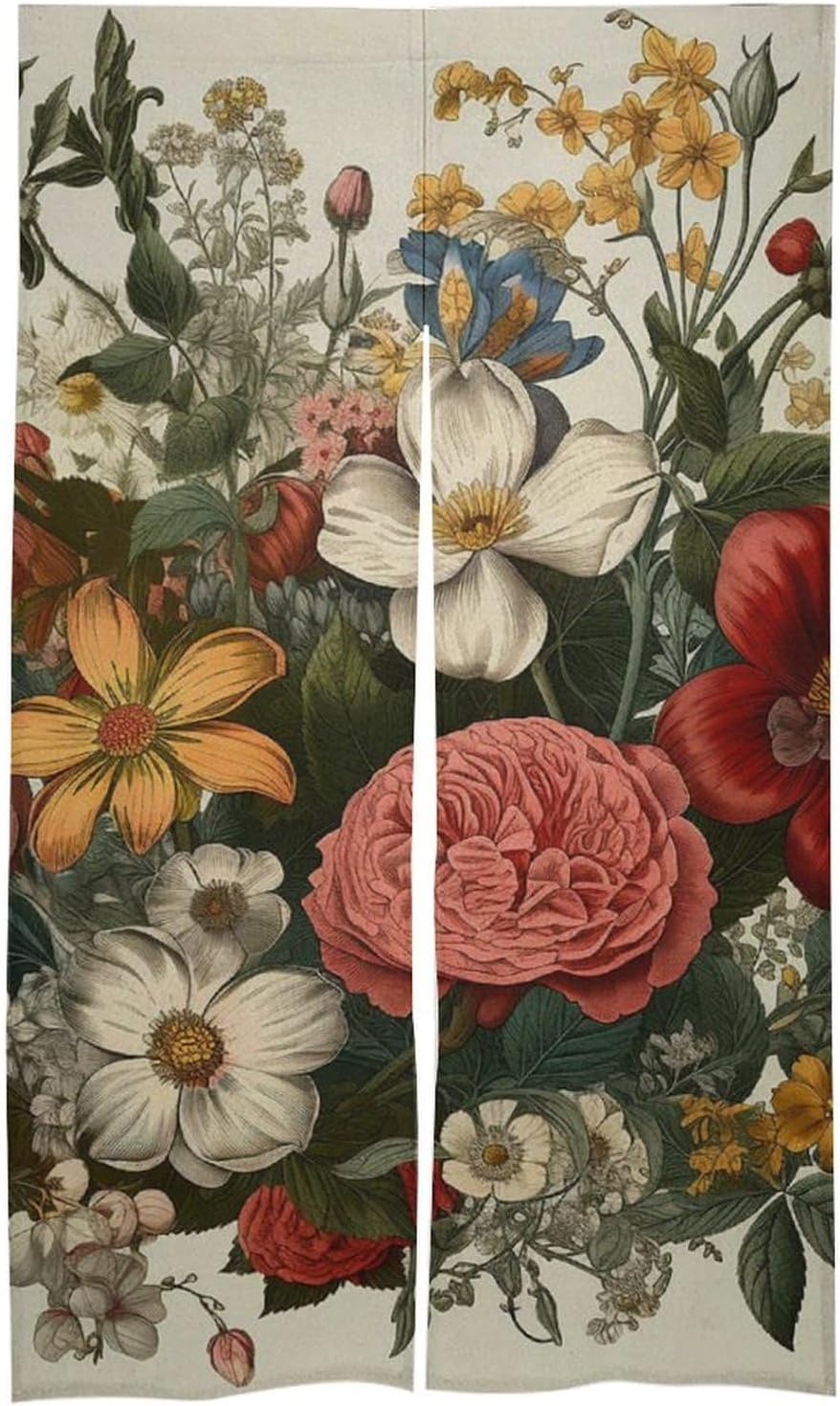 Japanese Noren Door Curtain with Plants and Flowers Print