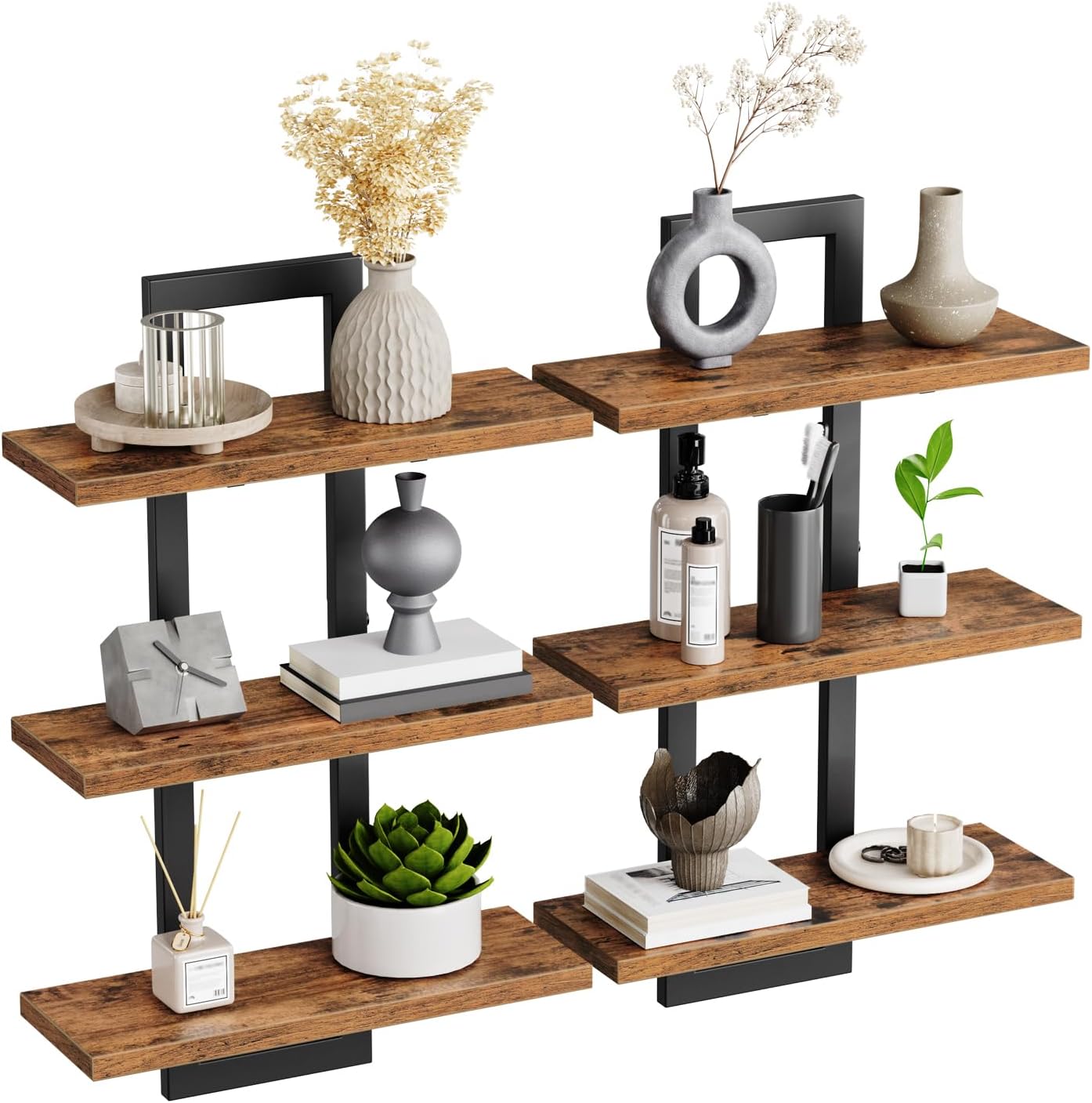 HOOBRO Floating Shelves Set of 2 3-Tier Wall Mounted Storage