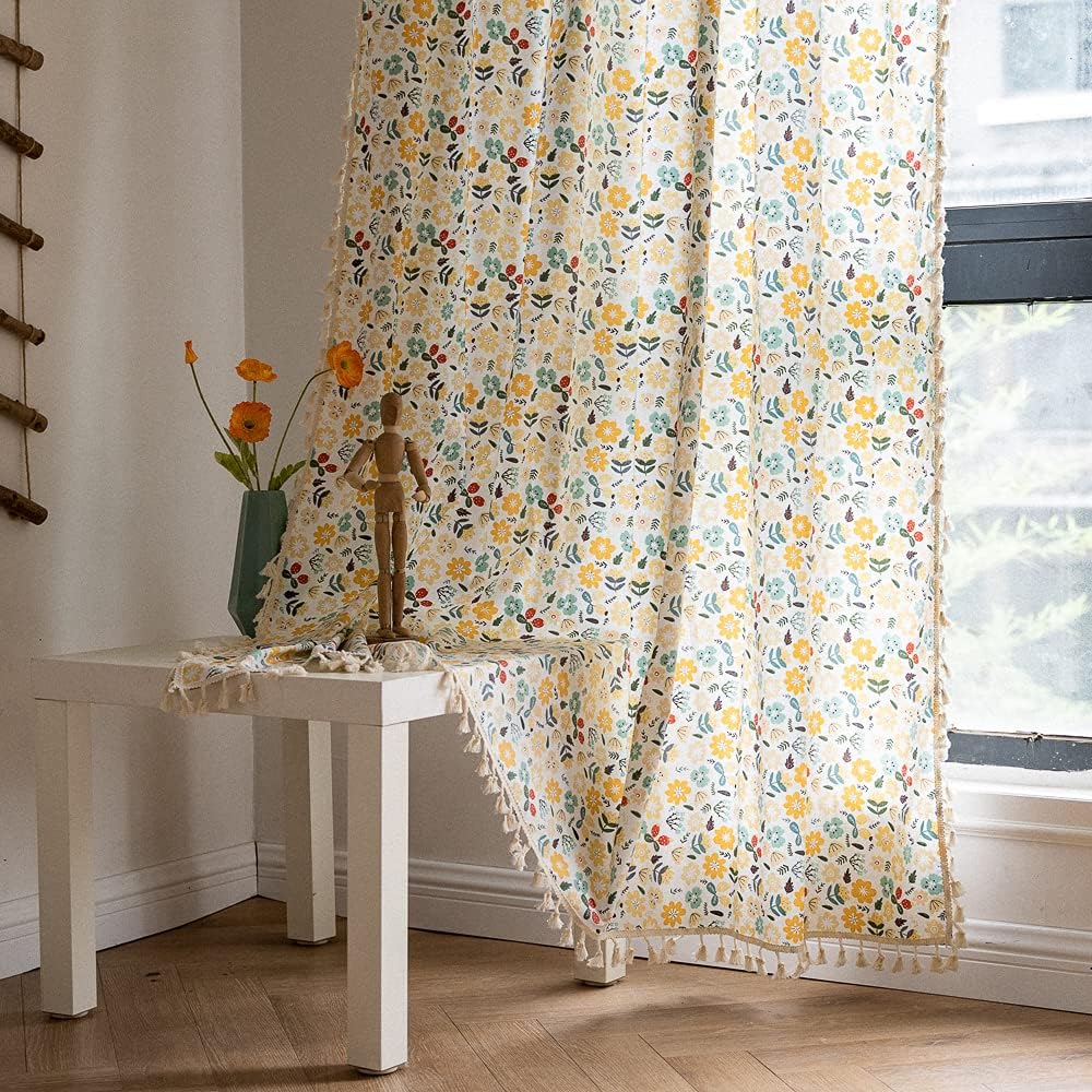 Deeprove Boho Cotton Linen Tassel Curtain 1 Panel