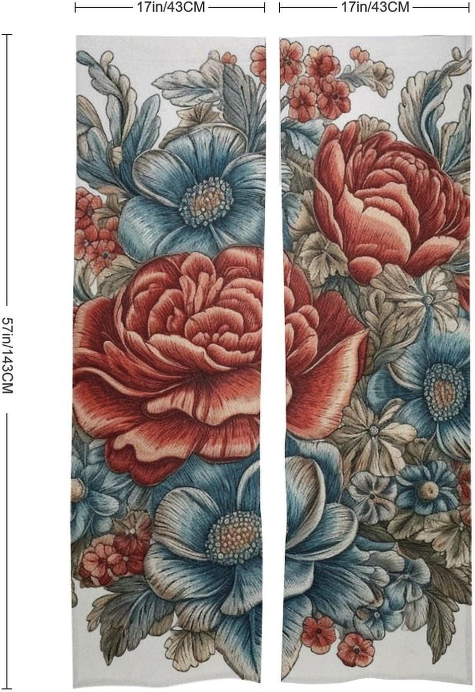 Japanese Noren Door Curtain with Blue and Red Flowers